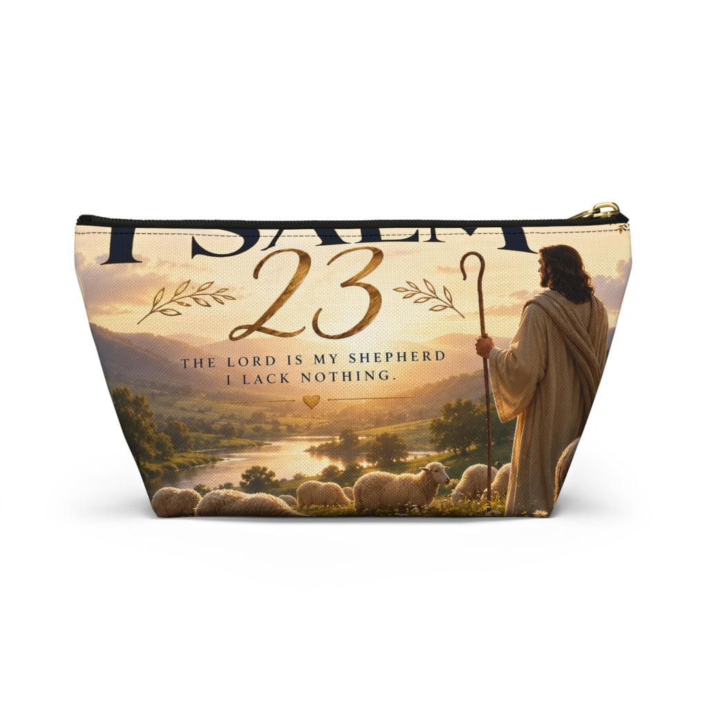 Psalm 23 Accessory Pouch — Christian Scripture Makeup Bag with 'The Lord Is My Shepherd' Design