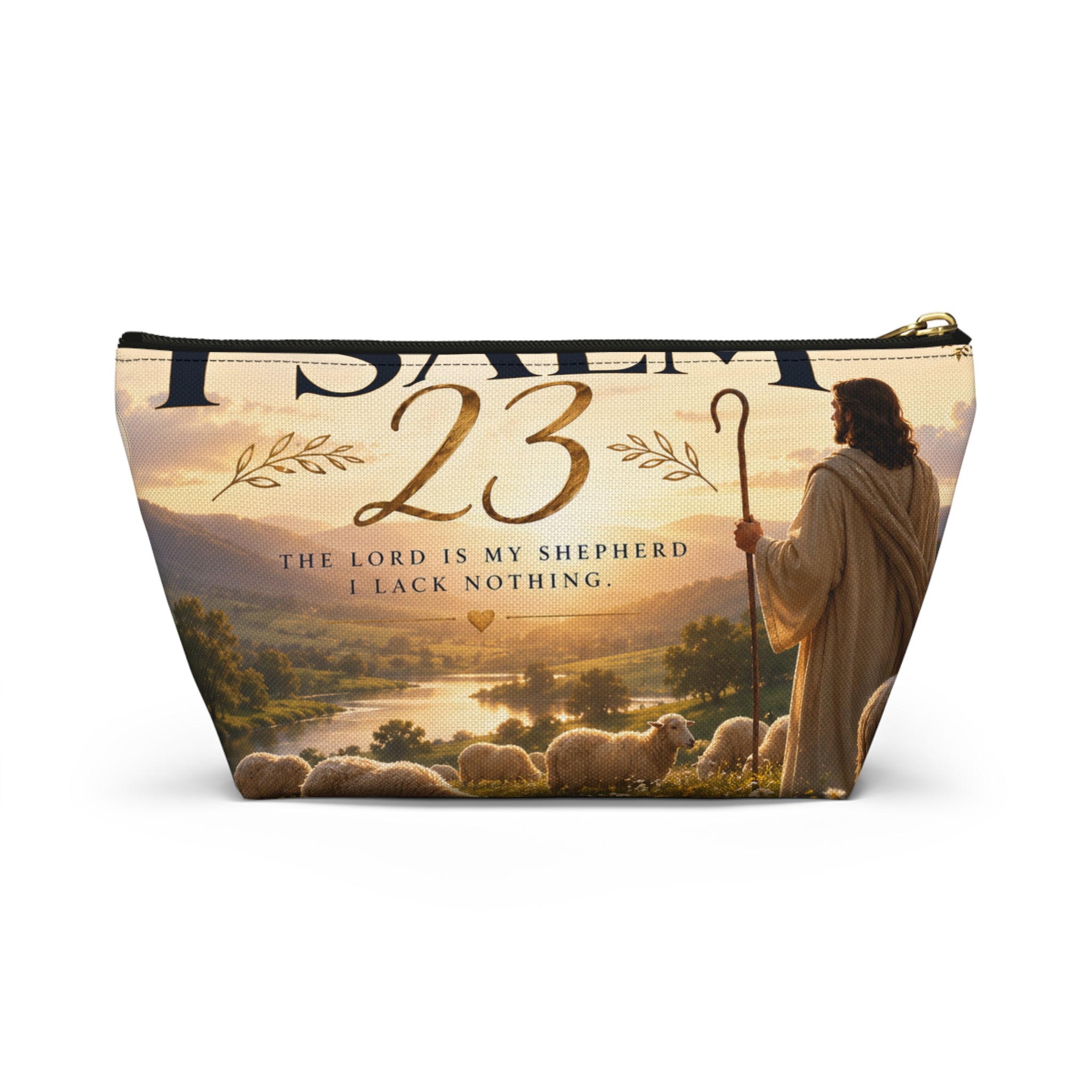 Psalm 23 Accessory Pouch — Christian Scripture Makeup Bag with 'The Lord Is My Shepherd' Design