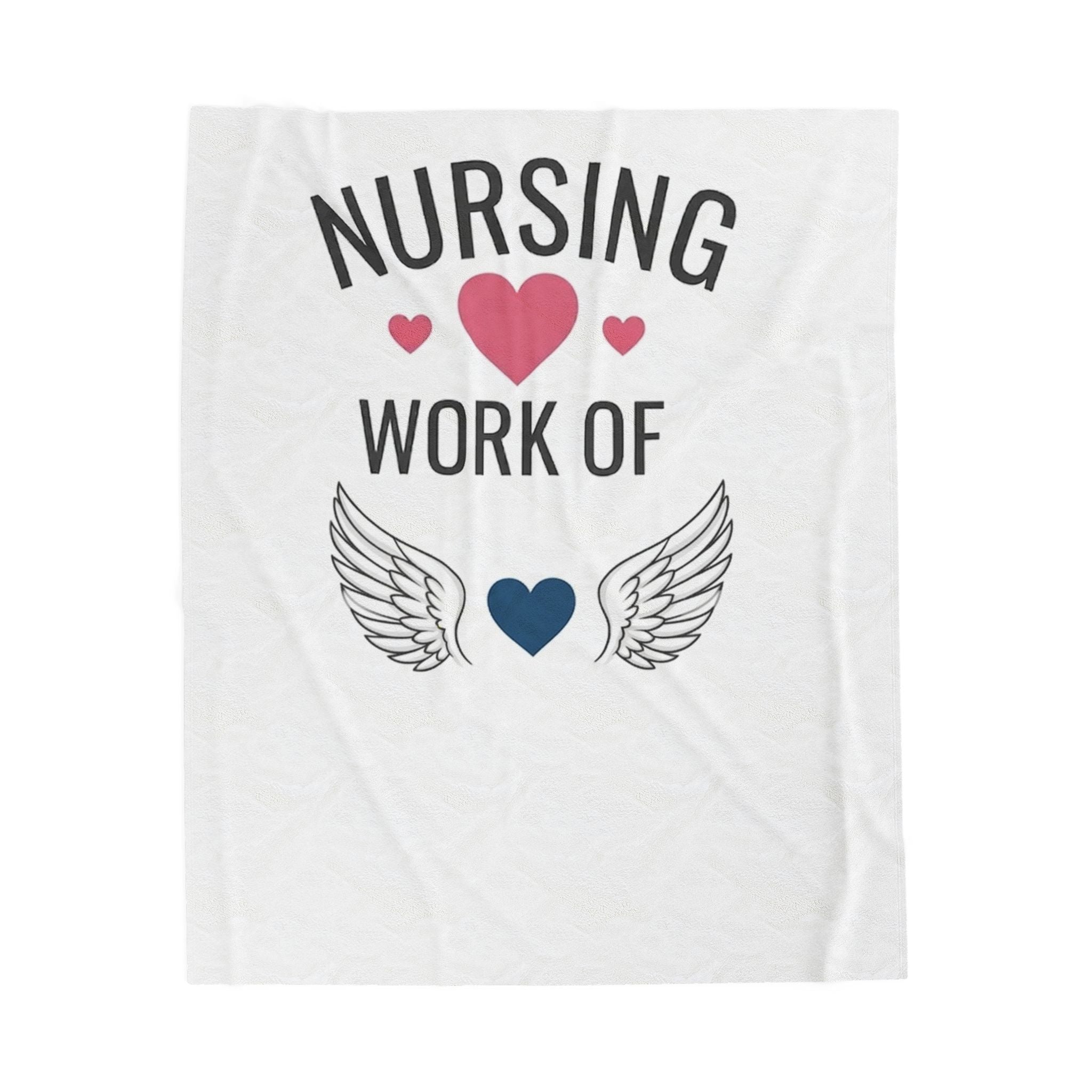 Velveteen Plush Blanket — "Nursing Work of Heart" Soft Nurse Gift Throw