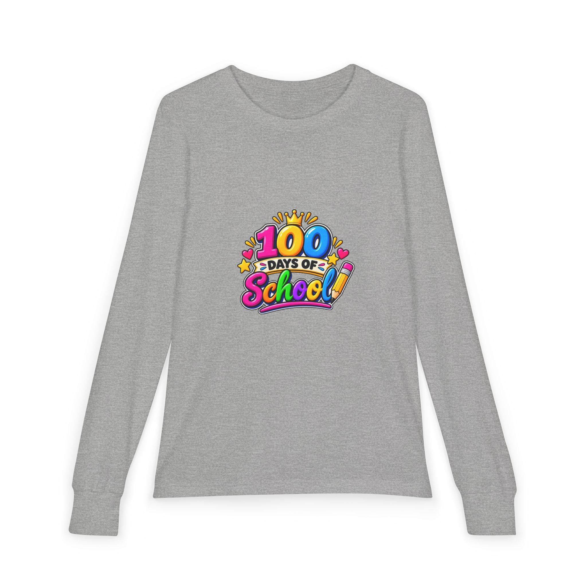 100 Days of School Youth Long Sleeve Tee — Colorful Celebration Shirt for Kids