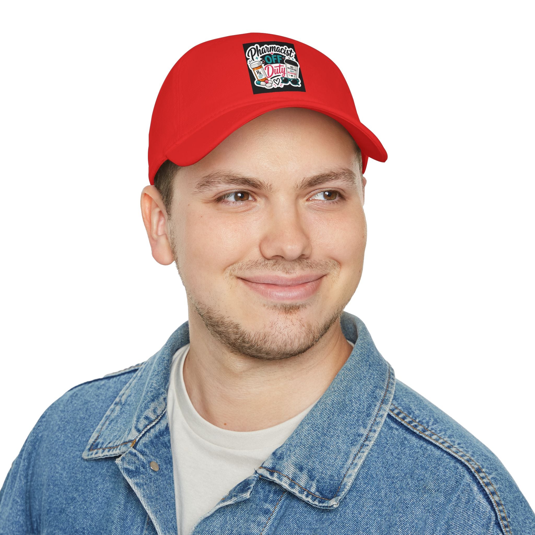 Pharmacist Off Duty Baseball Cap — Funny Pharmacist Hat with Pills & Script Patch