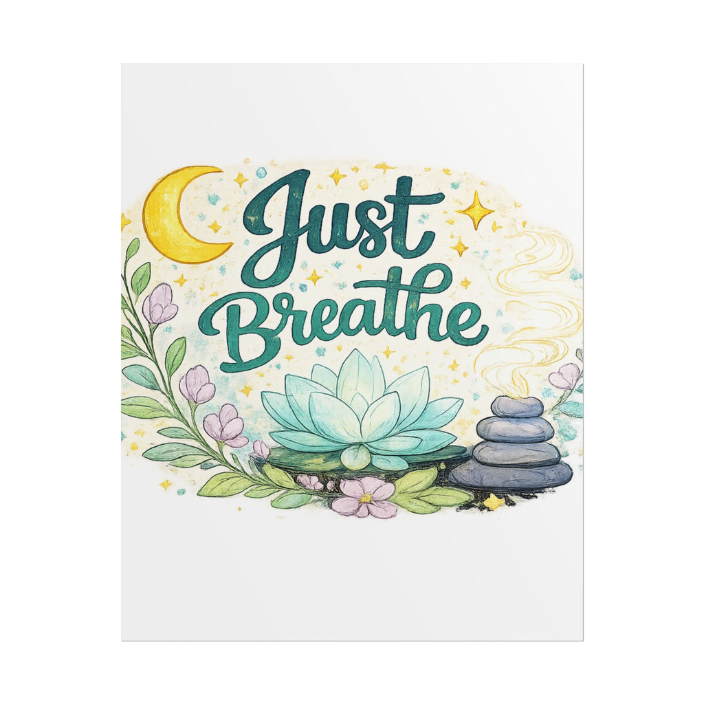 Just Breathe Poster — Calming Yoga & Meditation Wall Art