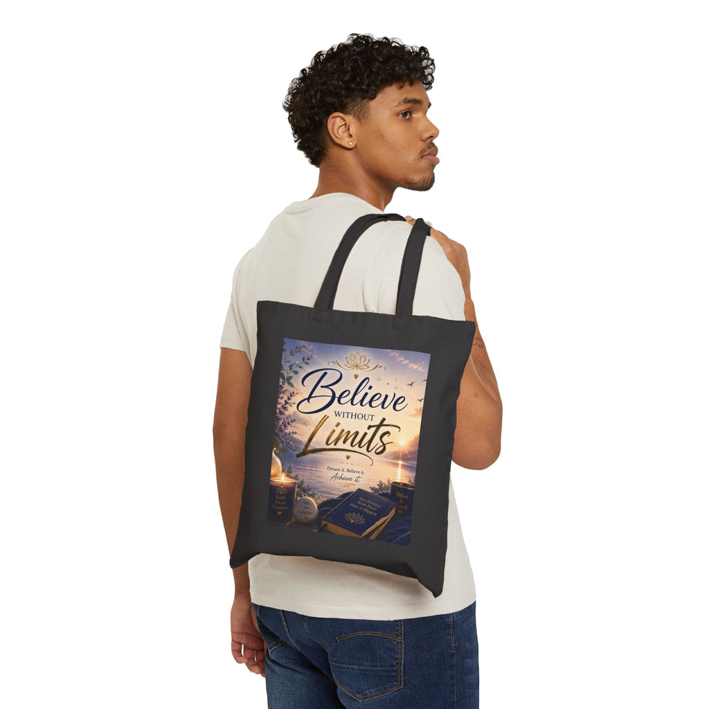 Believe Without Limits Canvas Tote — Inspirational Faith Quote Book Tote
