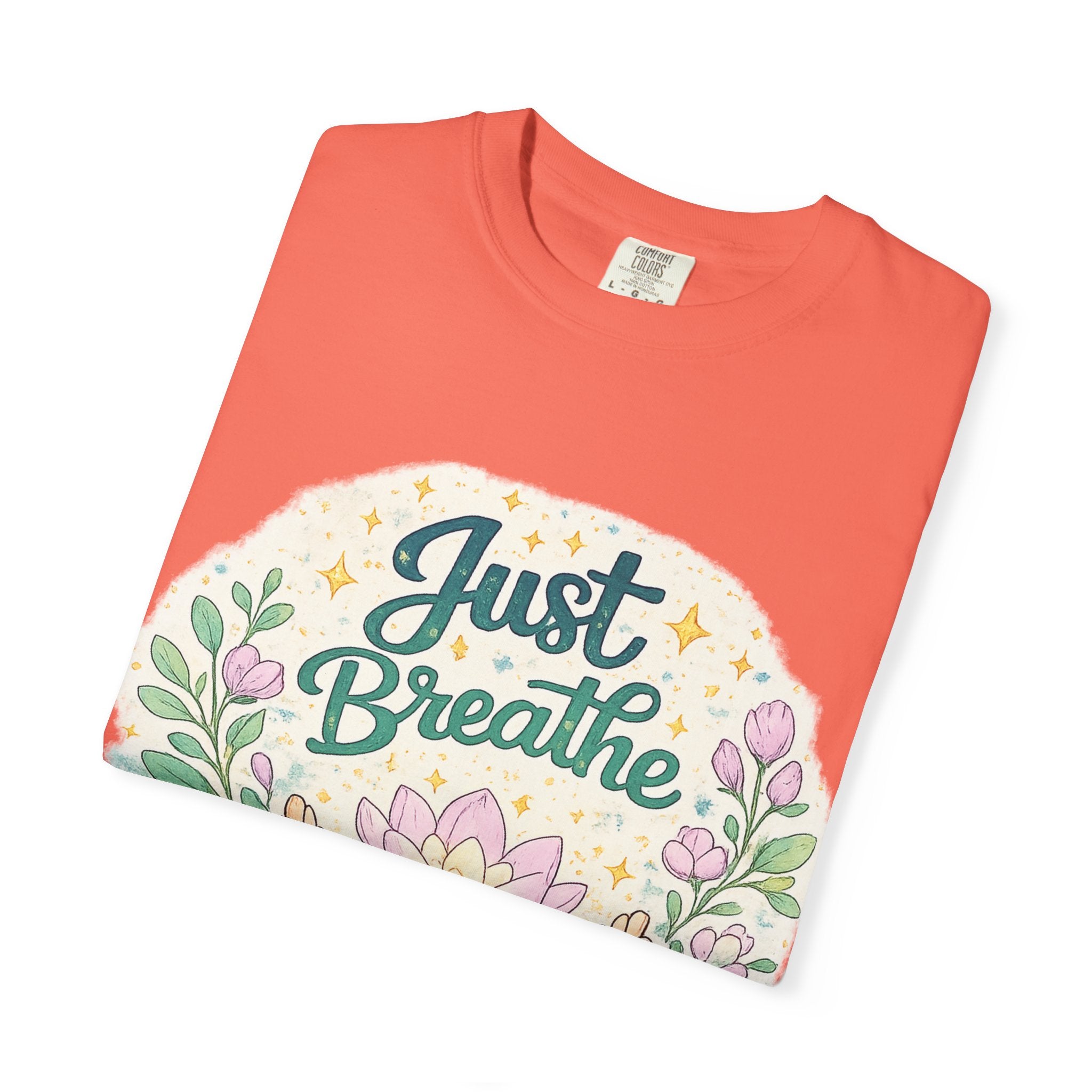 Just Breathe T-Shirt — Floral Lotus Mindfulness Tee