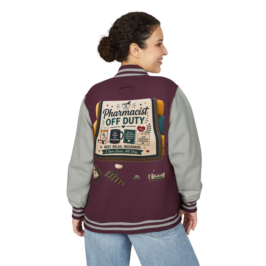 Letterman Jacket — 'Pharmacist Off Duty' Retro Patch Design