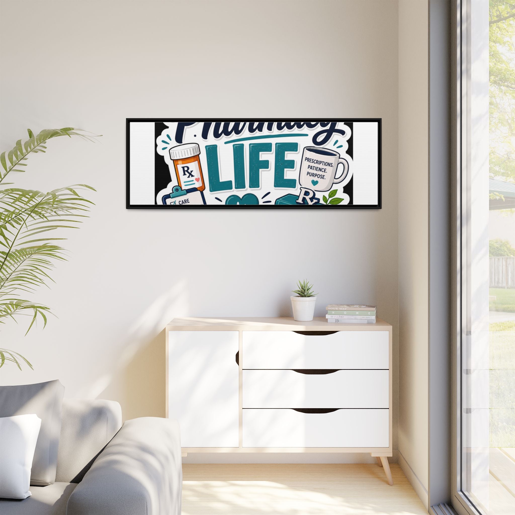 Pharmacy Life Framed Canvas Art — Colorful Pharmacist Wall Decor