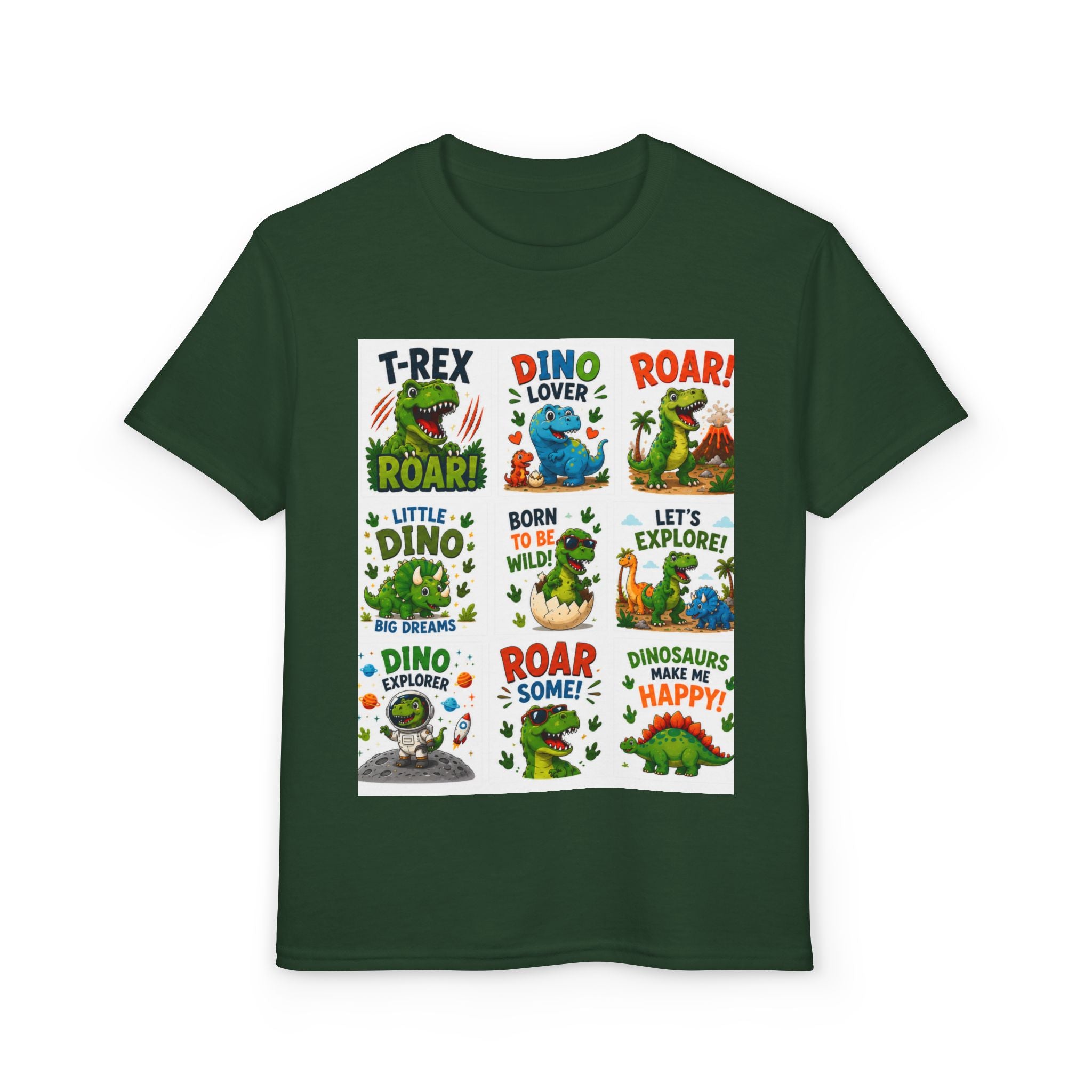 Kids Dinosaur T-Shirt — Cute Dino Quotes & Cartoon Grid Design