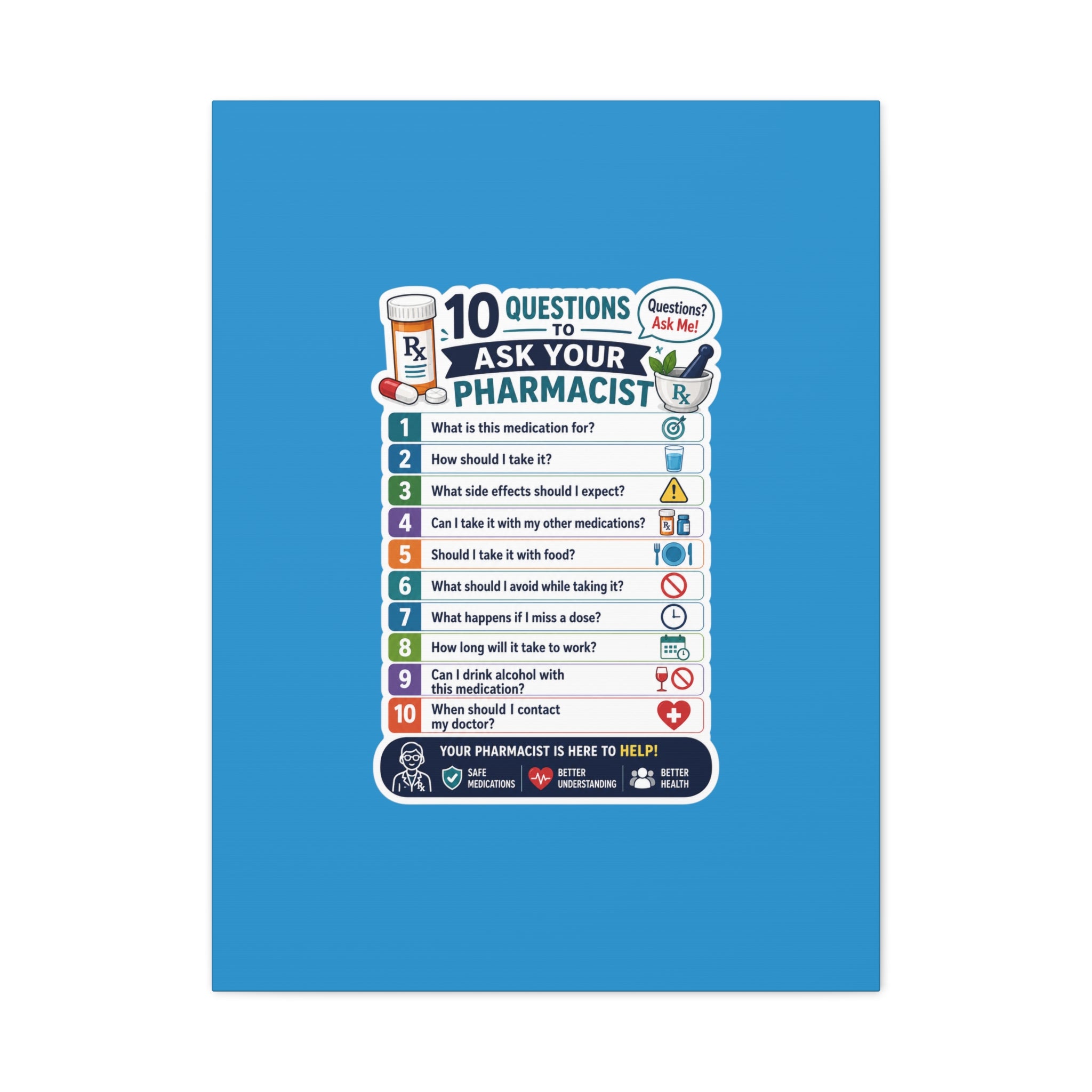 Pharmacist Questions Canvas Print — "10 Questions to Ask Your Pharmacist"