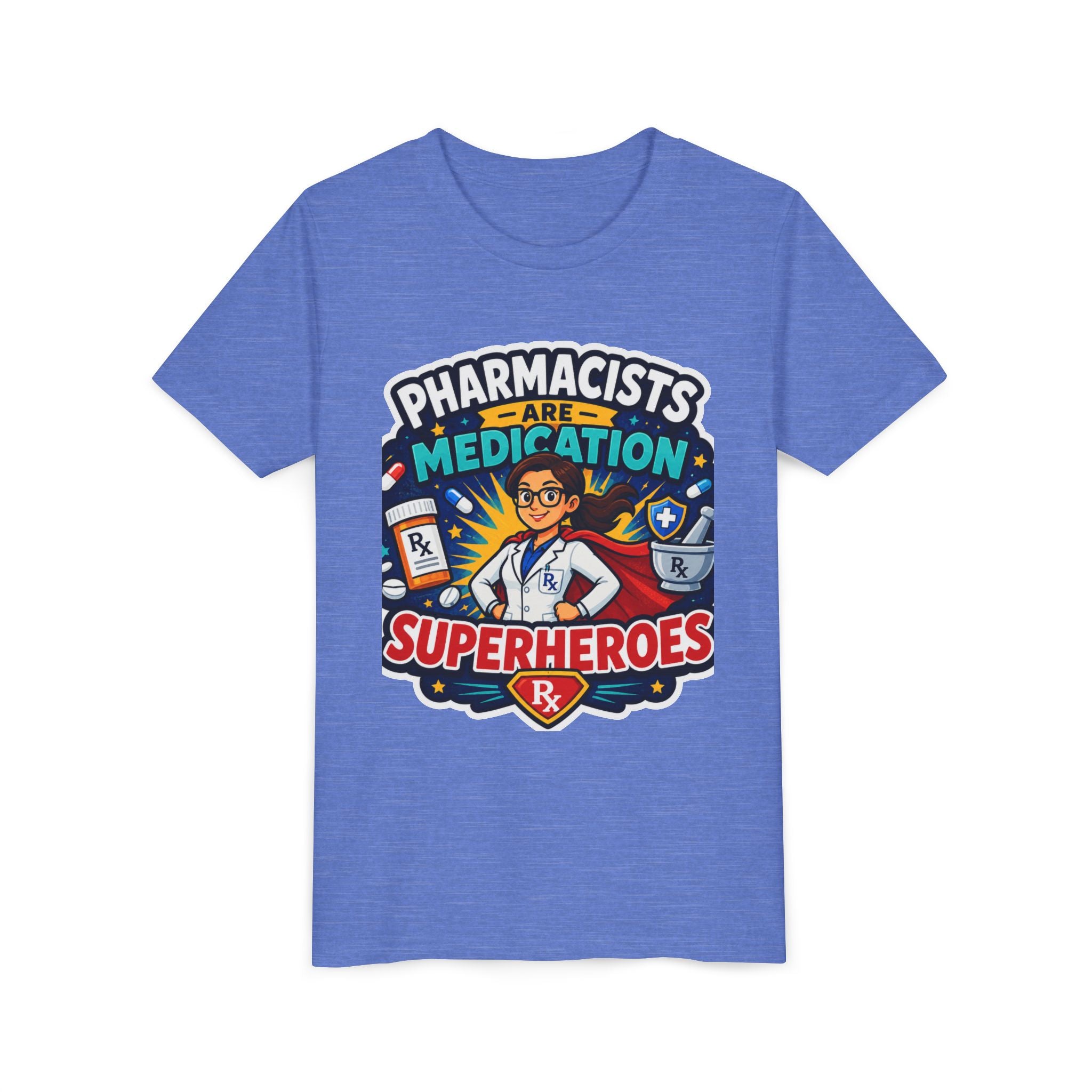 Youth Tee — "Pharmacists Are Medication Superheroes" Cartoon Pharmacy Shirt
