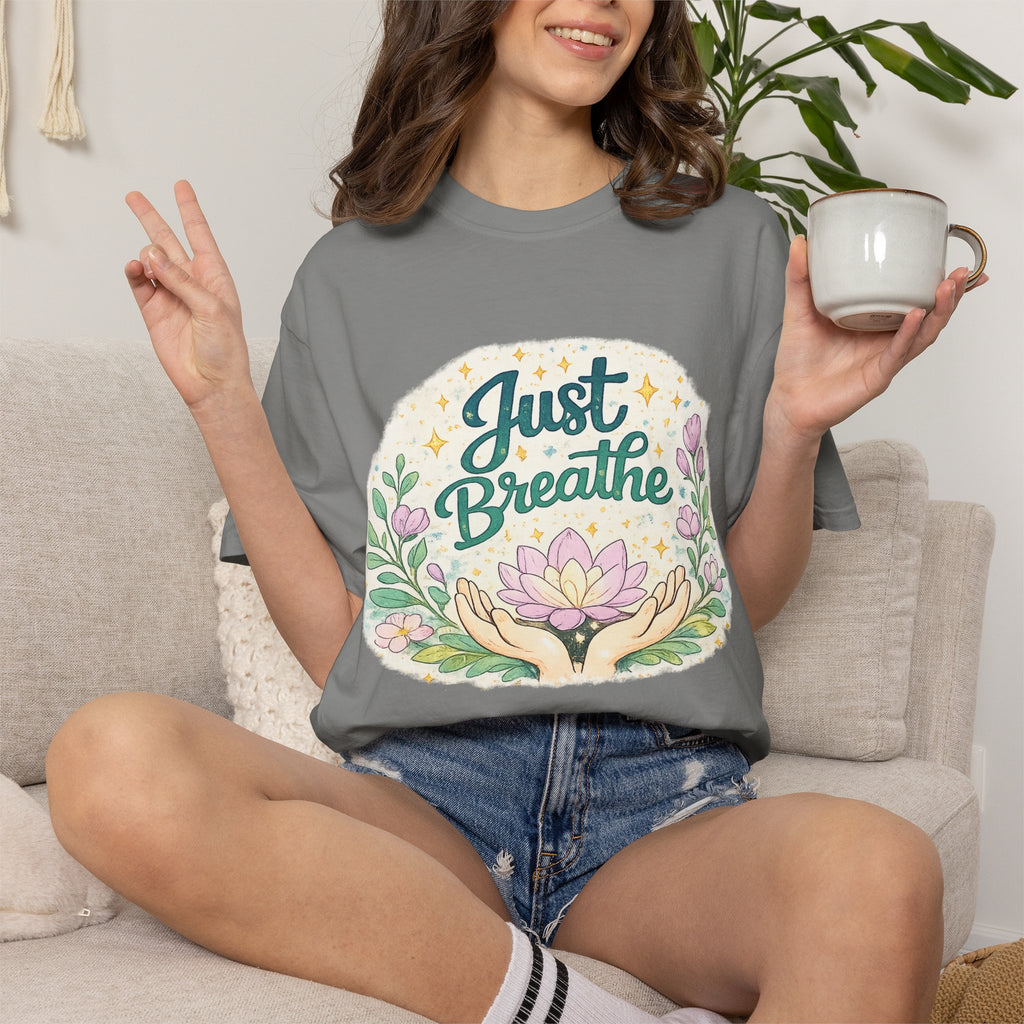 Just Breathe T-Shirt — Floral Lotus Mindfulness Tee
