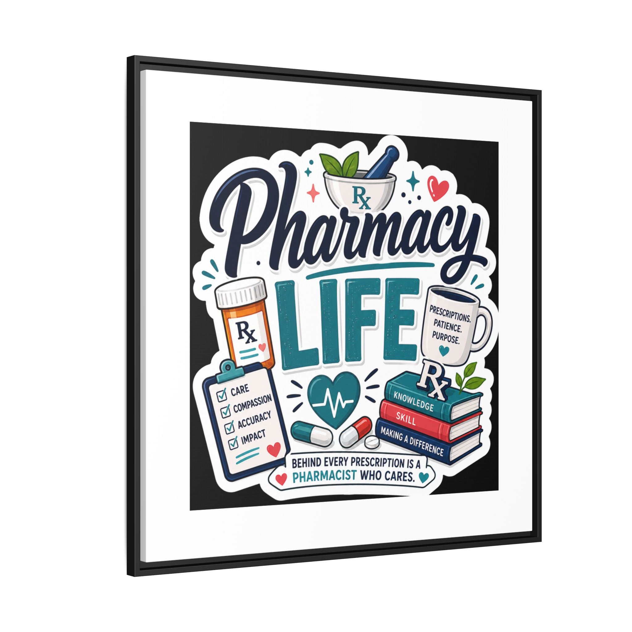 Pharmacy Life Framed Canvas Art — Colorful Pharmacist Wall Decor