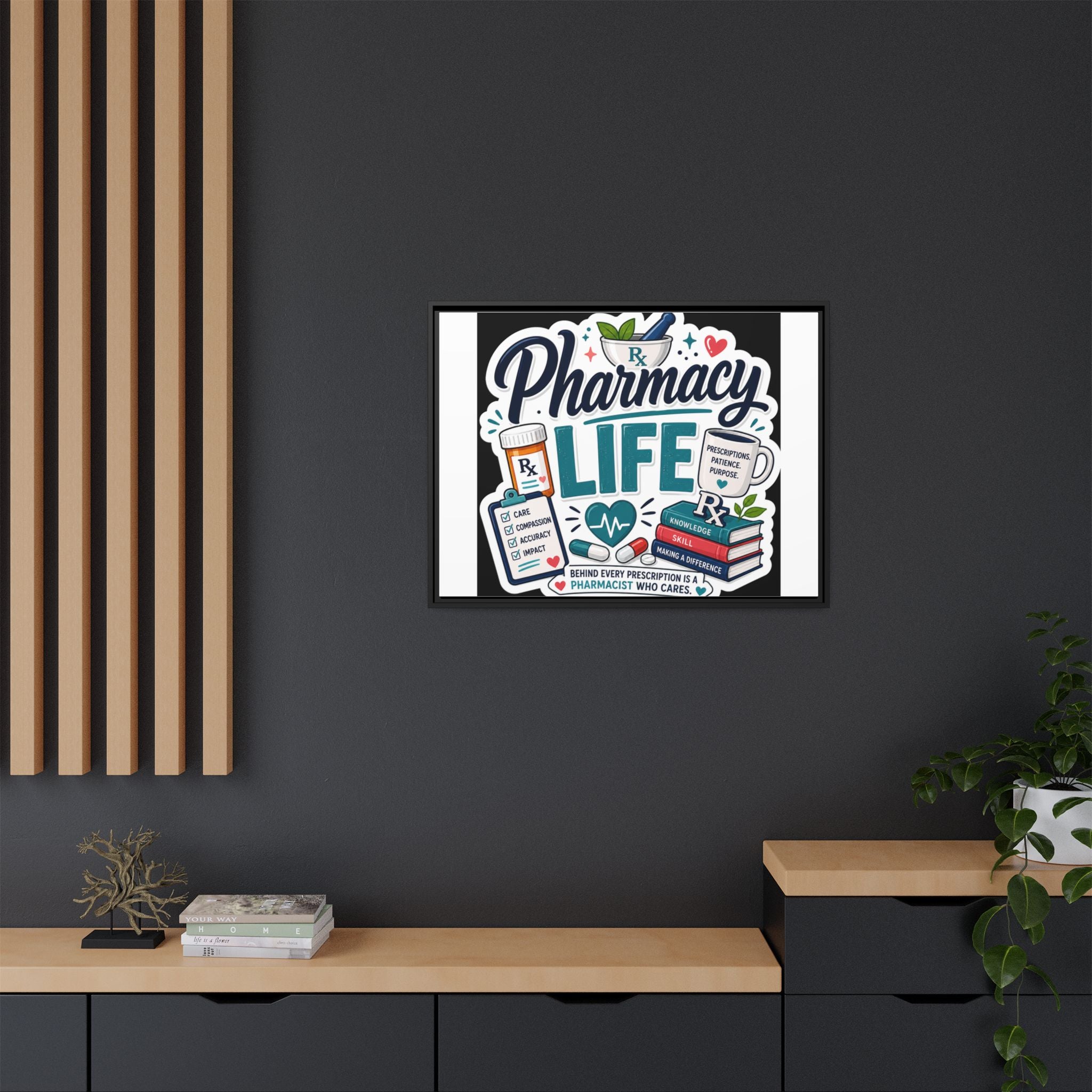 Pharmacy Life Framed Canvas Art — Colorful Pharmacist Wall Decor