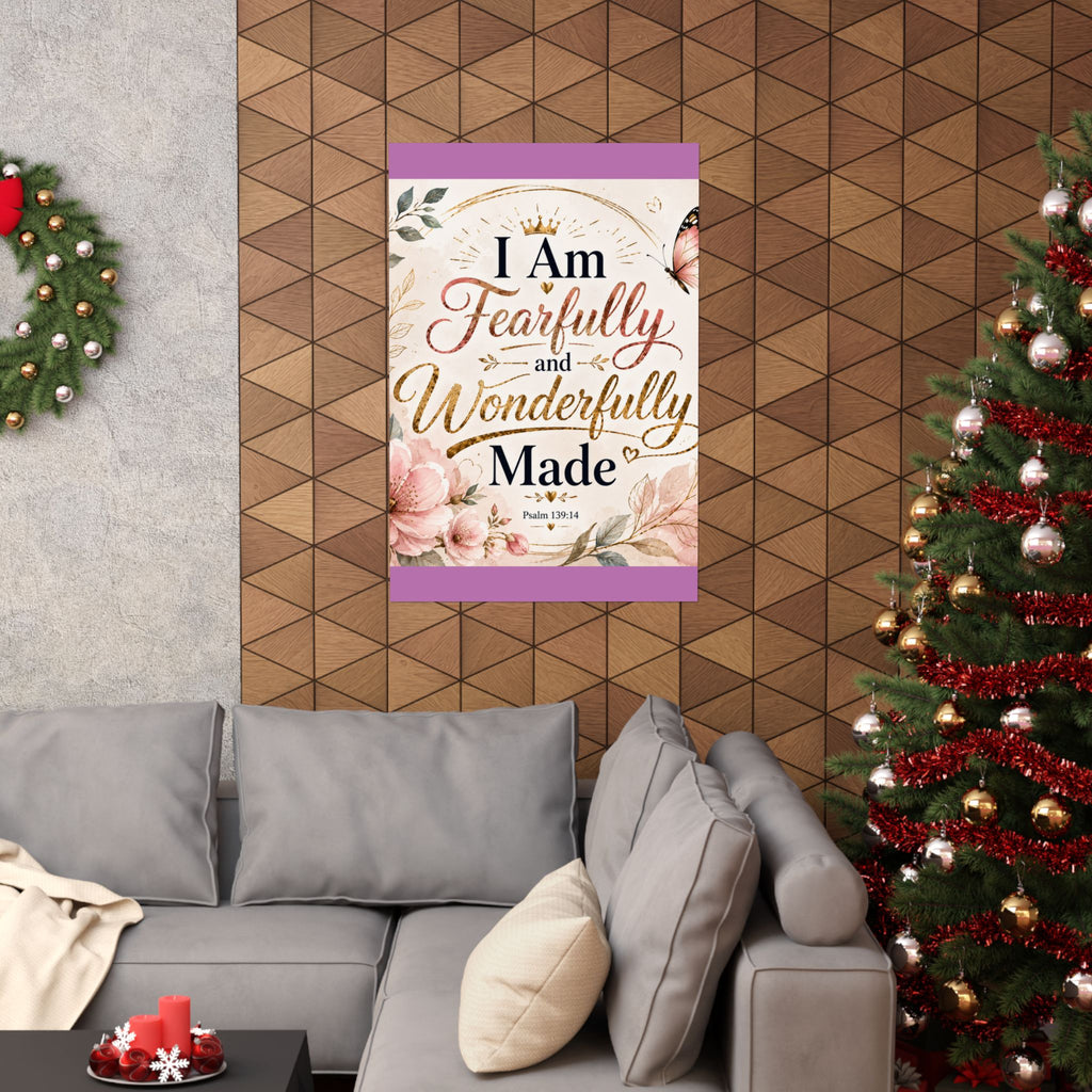 Fearfully & Wonderfully Made Vertical Poster — Inspirational Christian Wall Art (Psalm 139:14)