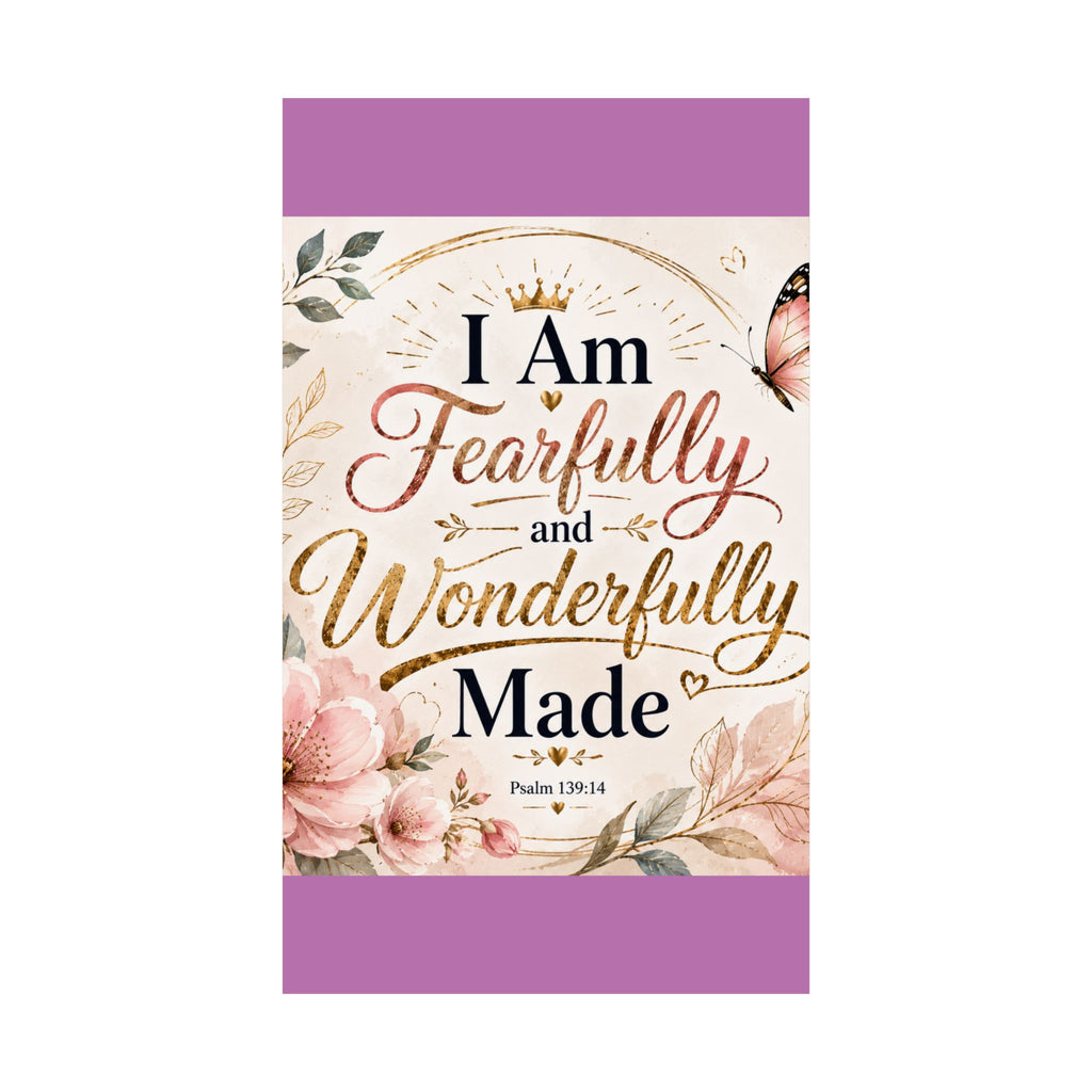 Fearfully & Wonderfully Made Vertical Poster — Inspirational Christian Wall Art (Psalm 139:14)