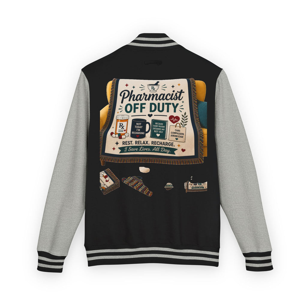 Letterman Jacket — 'Pharmacist Off Duty' Retro Patch Design