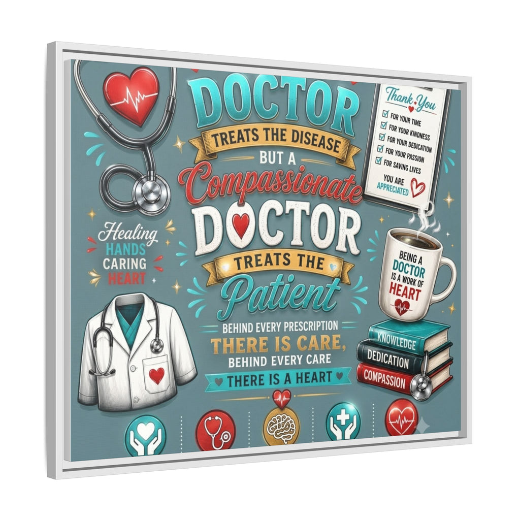 Framed Canvas Print — 'A Great Doctor Treats the Patient' Medical Tribute Wall Art