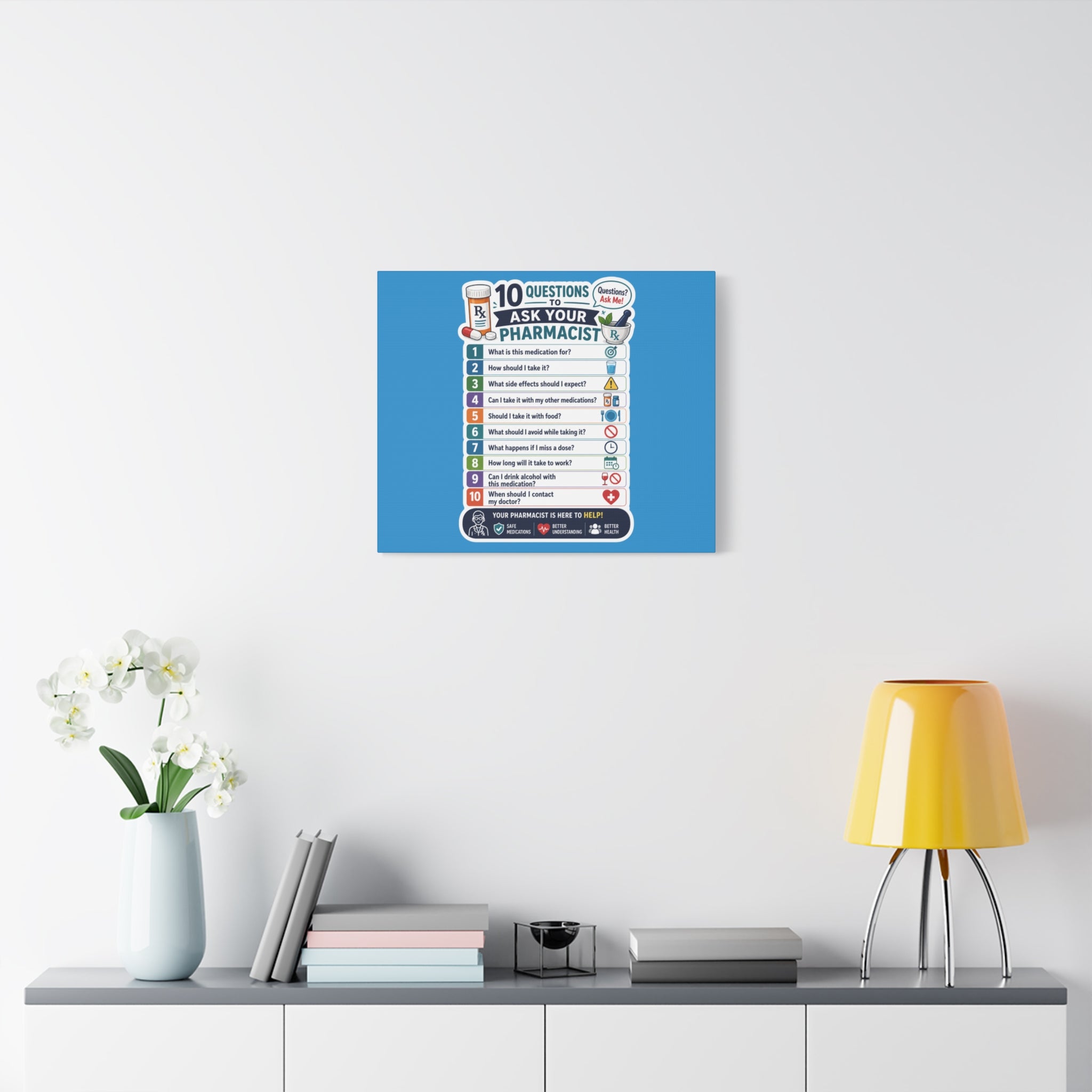 Pharmacist Questions Canvas Print — "10 Questions to Ask Your Pharmacist"