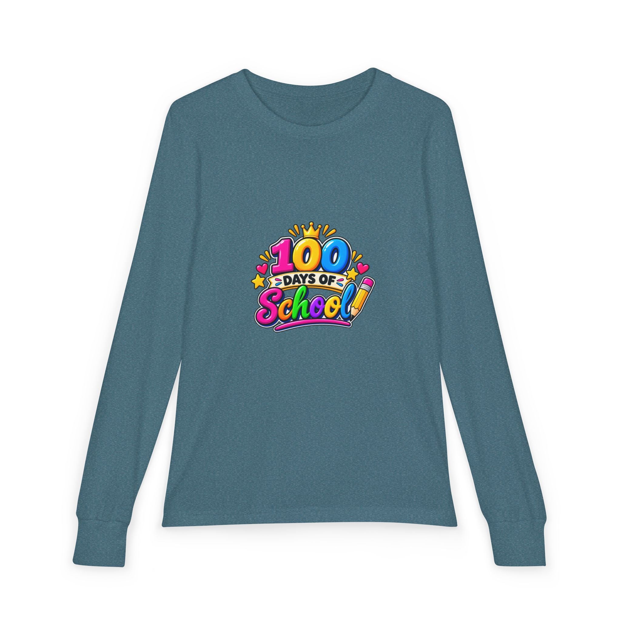 100 Days of School Youth Long Sleeve Tee — Colorful Celebration Shirt for Kids