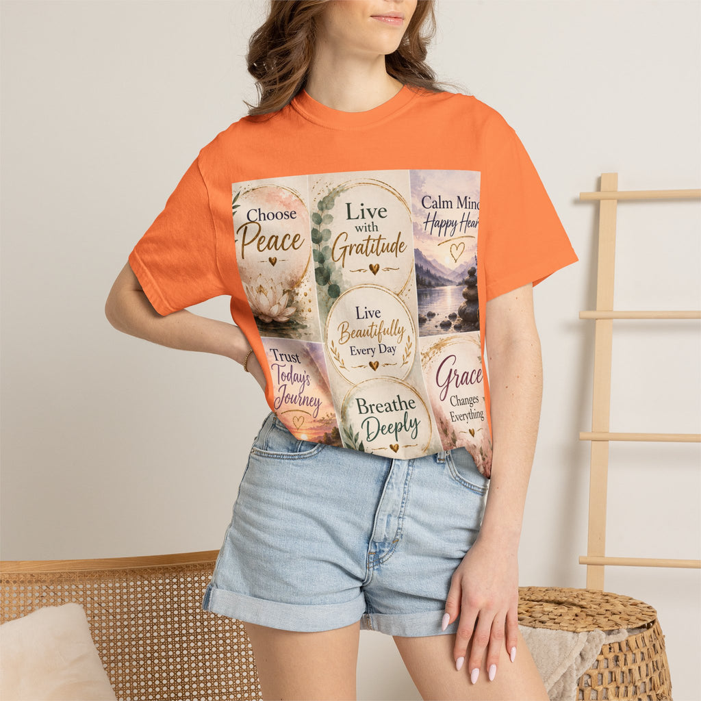 Inspirational Quote T-Shirt — Choose Peace, Live with Gratitude, Breathe Deeply