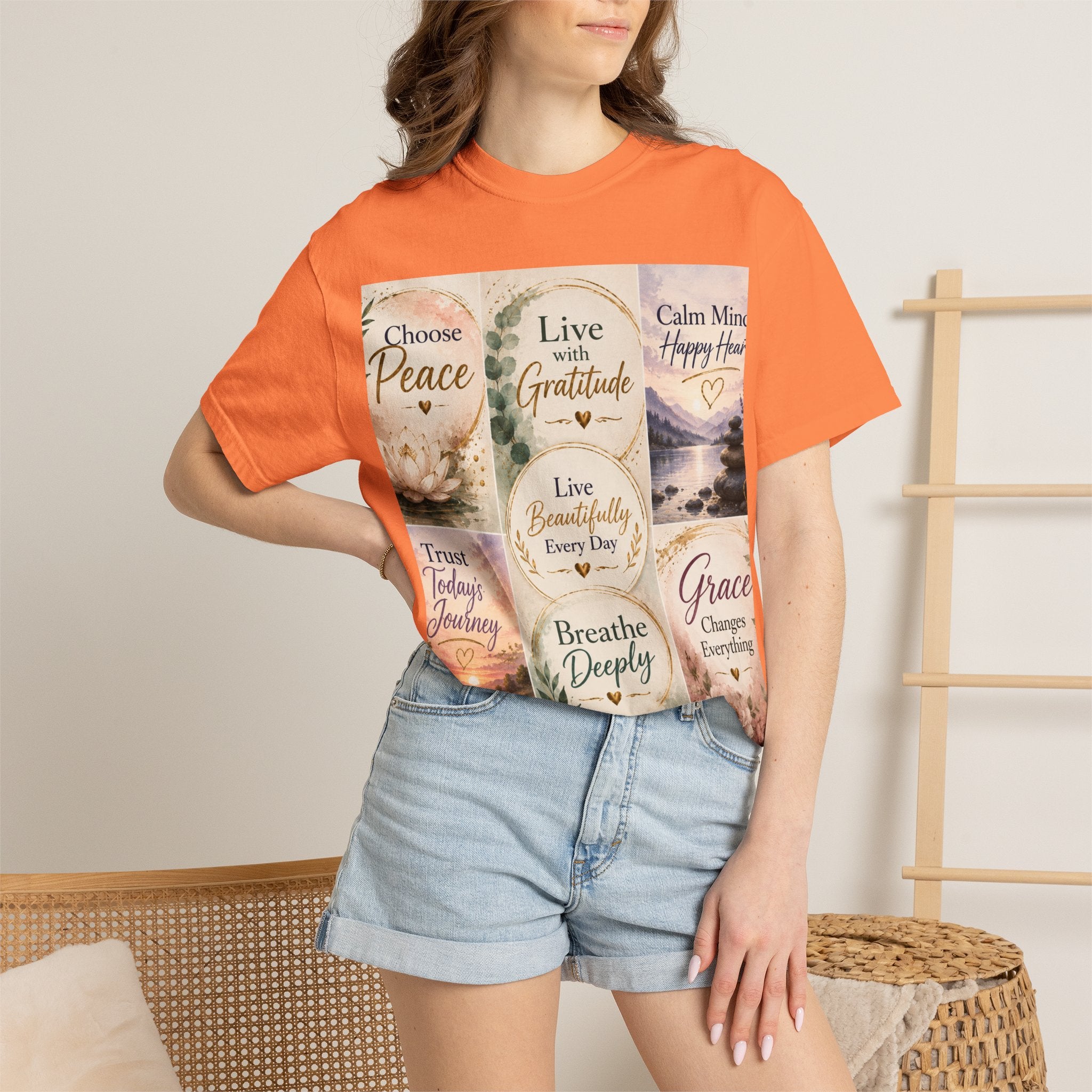 Inspirational Quote T-Shirt — Choose Peace, Live with Gratitude, Breathe Deeply