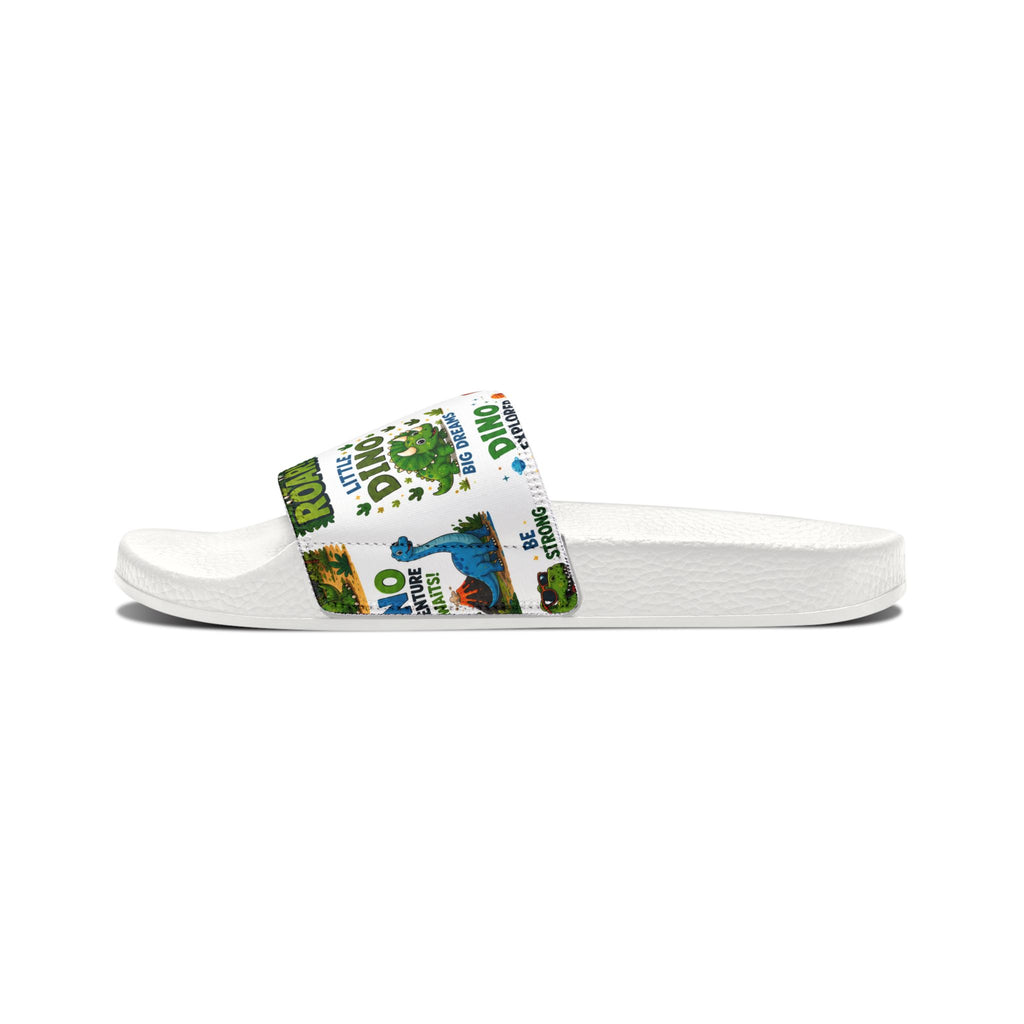 Youth Dino Slides — Removable-Strap Kids Sandals with Cute Dinosaur Print