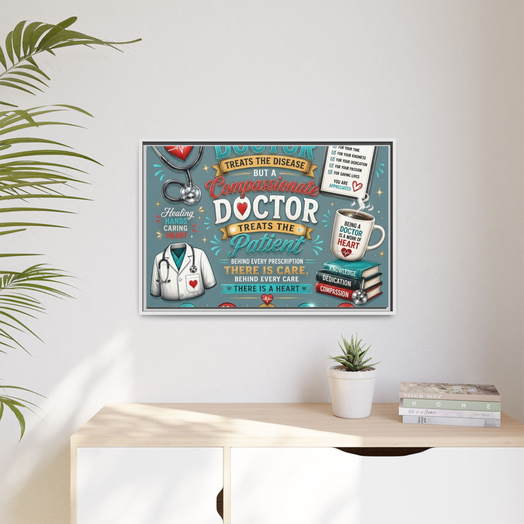 Framed Canvas Print — 'A Great Doctor Treats the Patient' Medical Tribute Wall Art