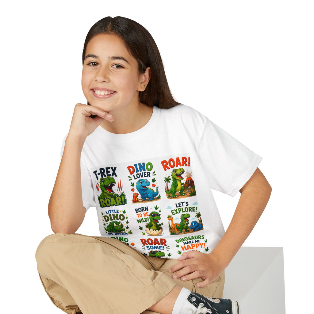 Kids Dinosaur T-Shirt — Cute Dino Quotes & Cartoon Grid Design