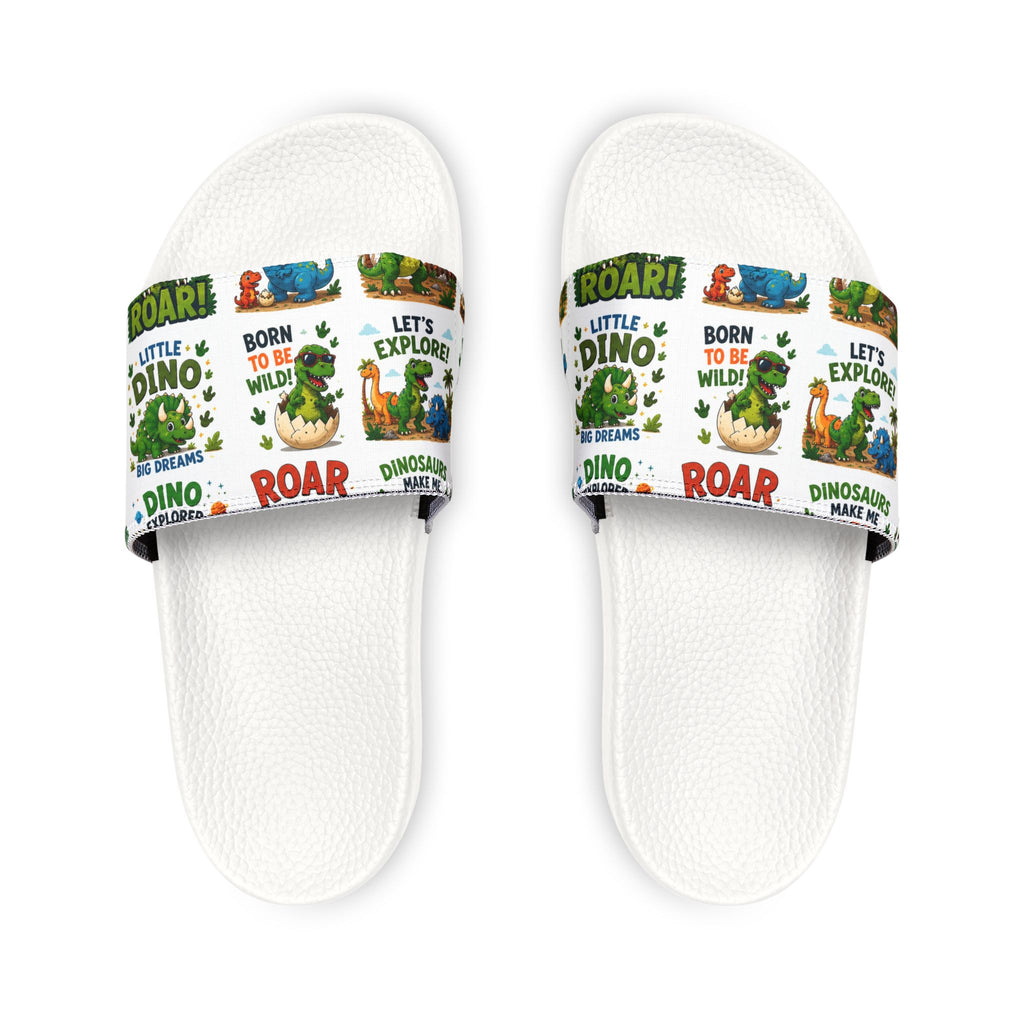 Youth Dino Slides — Removable-Strap Kids Sandals with Cute Dinosaur Print