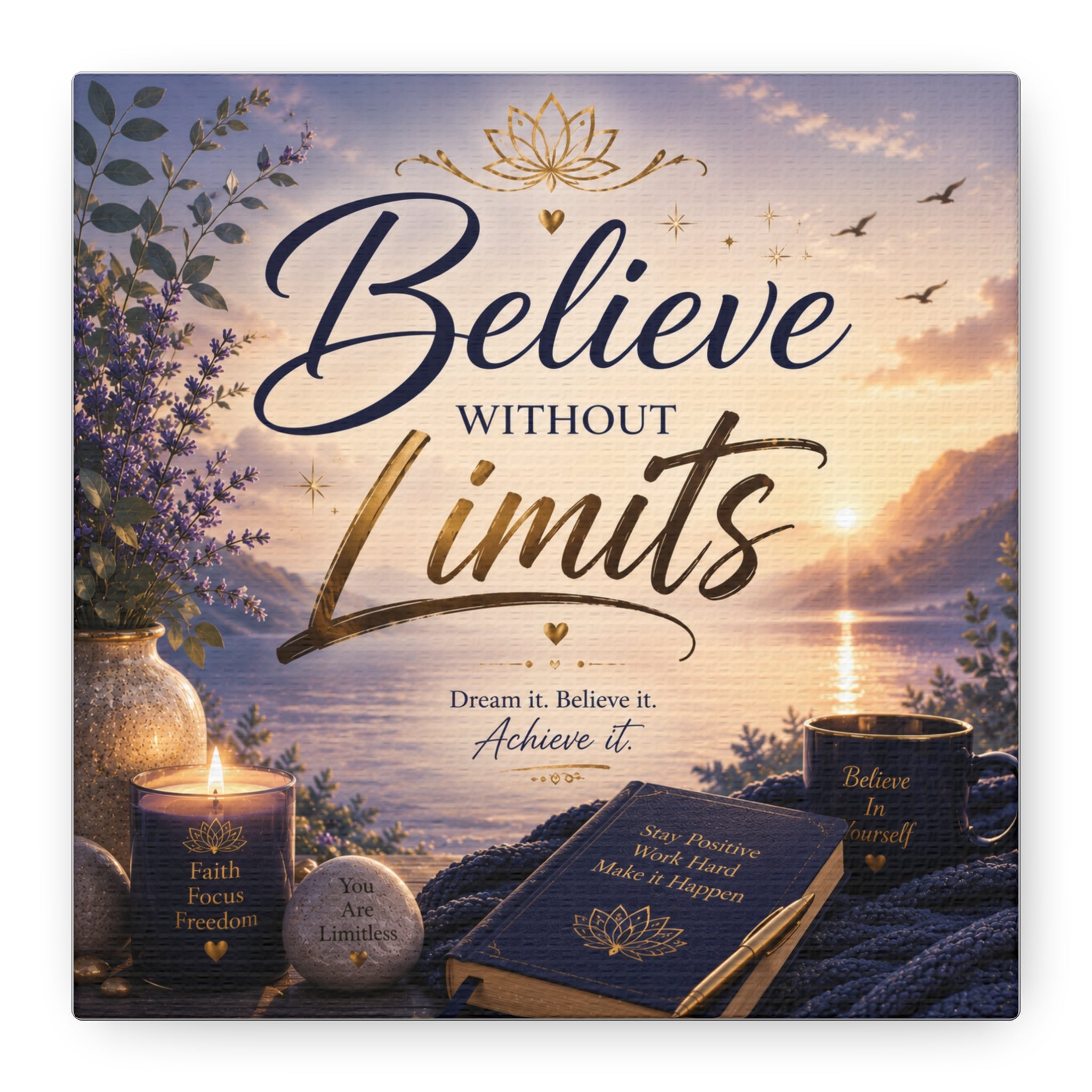 Believe Without Limits Canvas Wall Art – Inspirational Stretched Matte Print