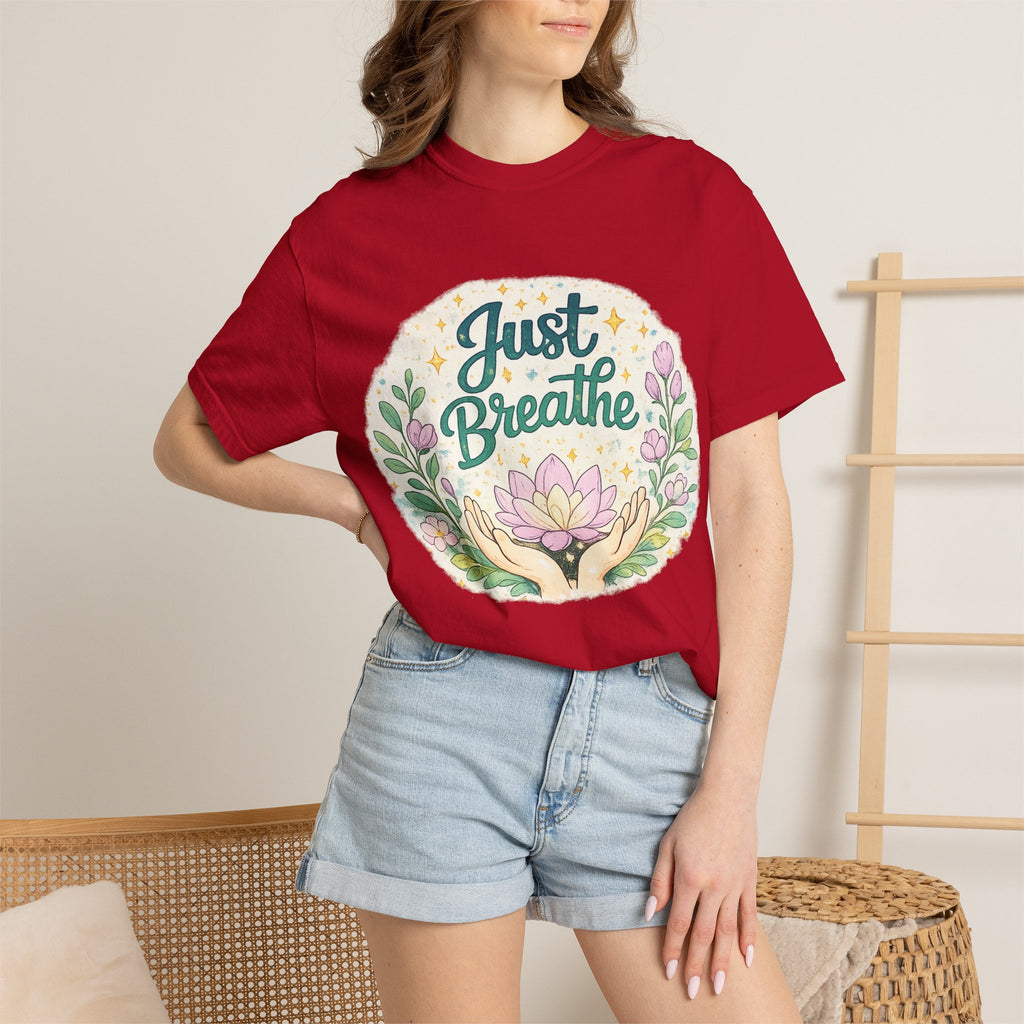 Just Breathe T-Shirt — Floral Lotus Mindfulness Tee