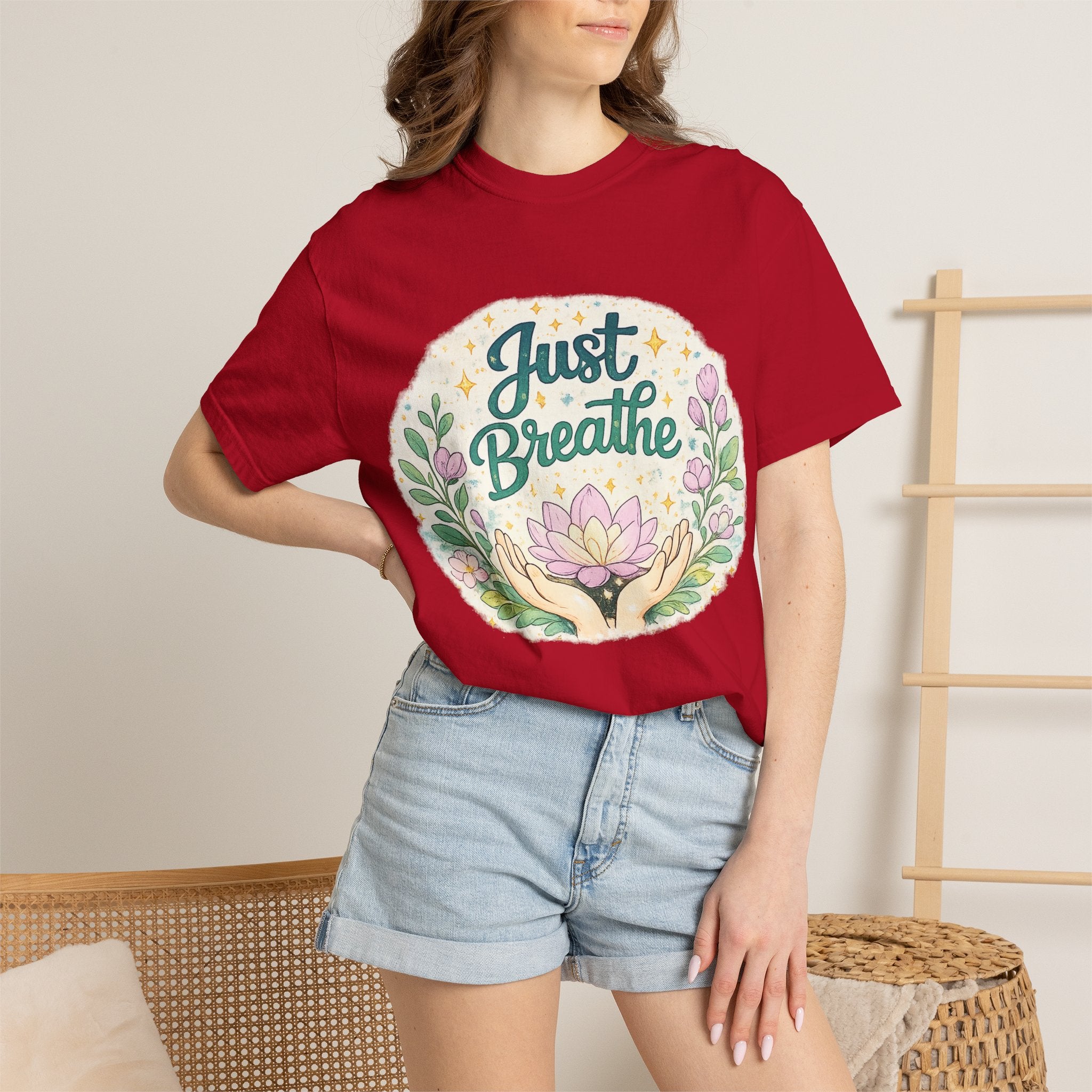 Just Breathe T-Shirt — Floral Lotus Mindfulness Tee