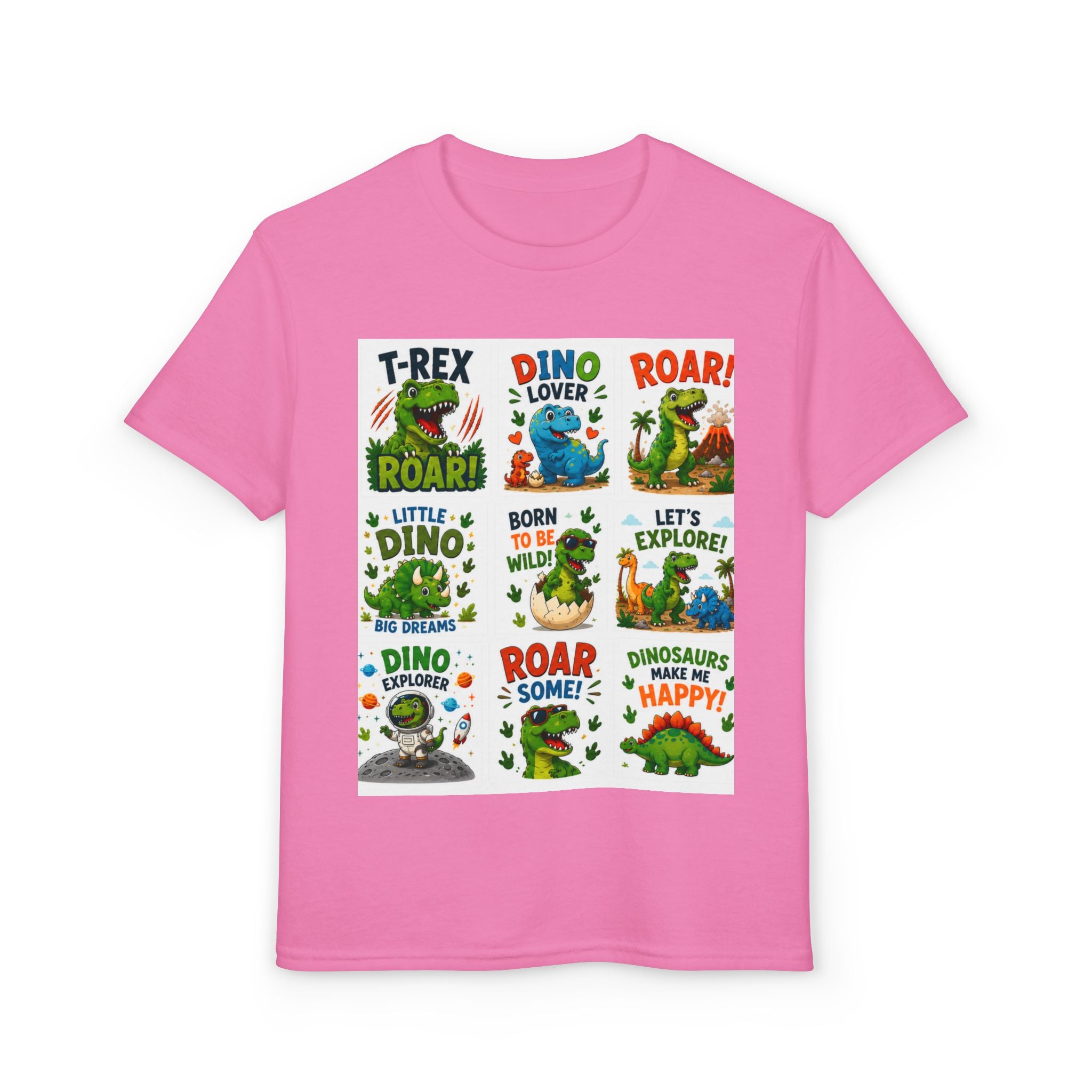 Kids Dinosaur T-Shirt — Cute Dino Quotes & Cartoon Grid Design