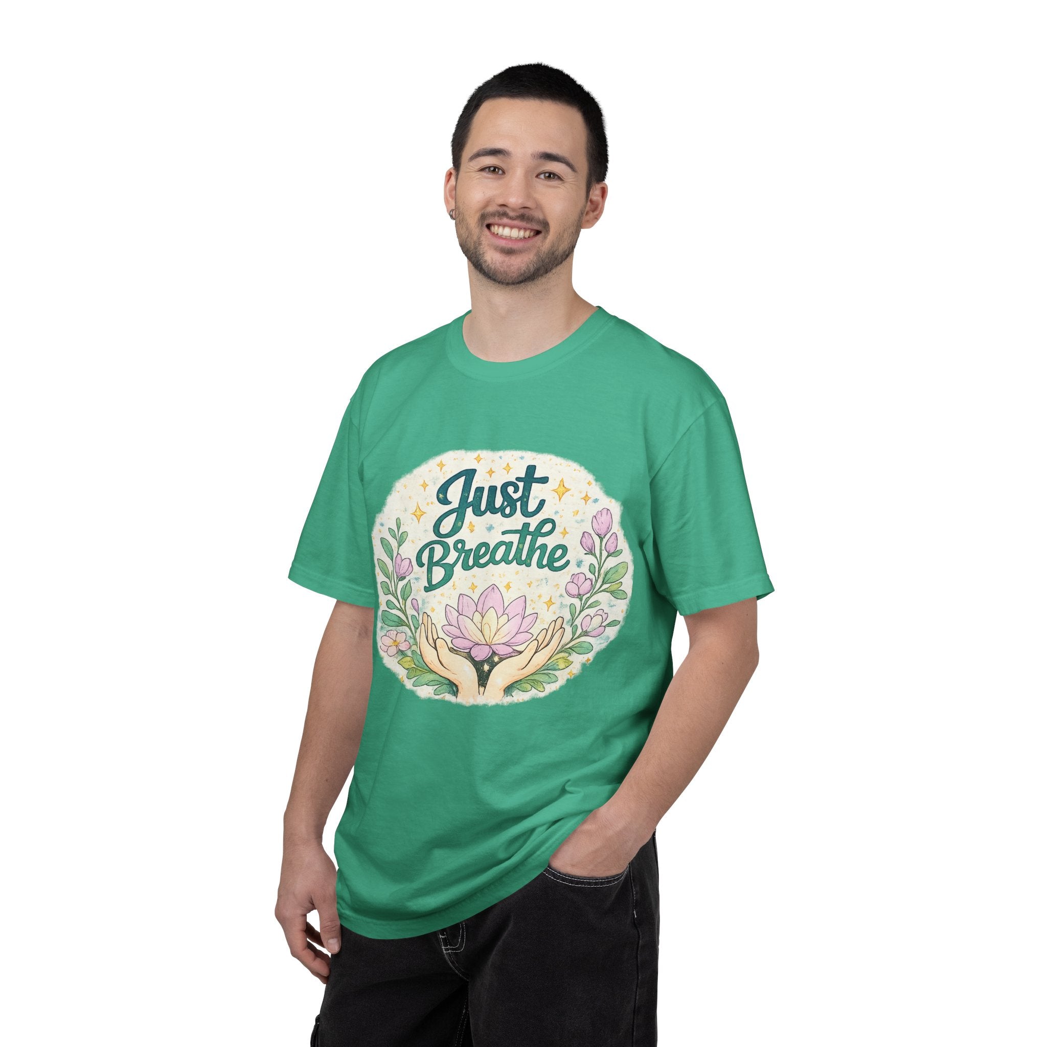 Just Breathe T-Shirt — Floral Lotus Mindfulness Tee