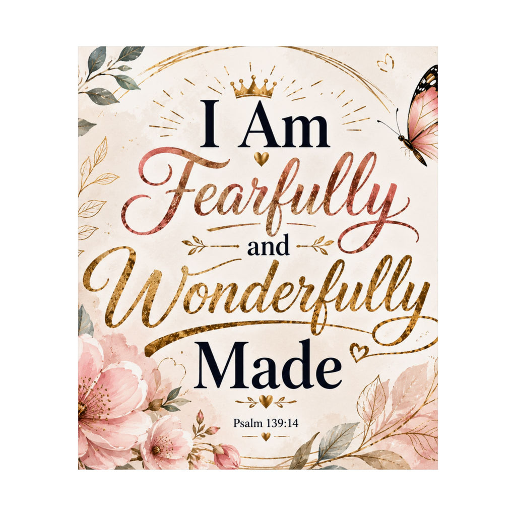 Fearfully & Wonderfully Made Vertical Poster — Inspirational Christian Wall Art (Psalm 139:14)