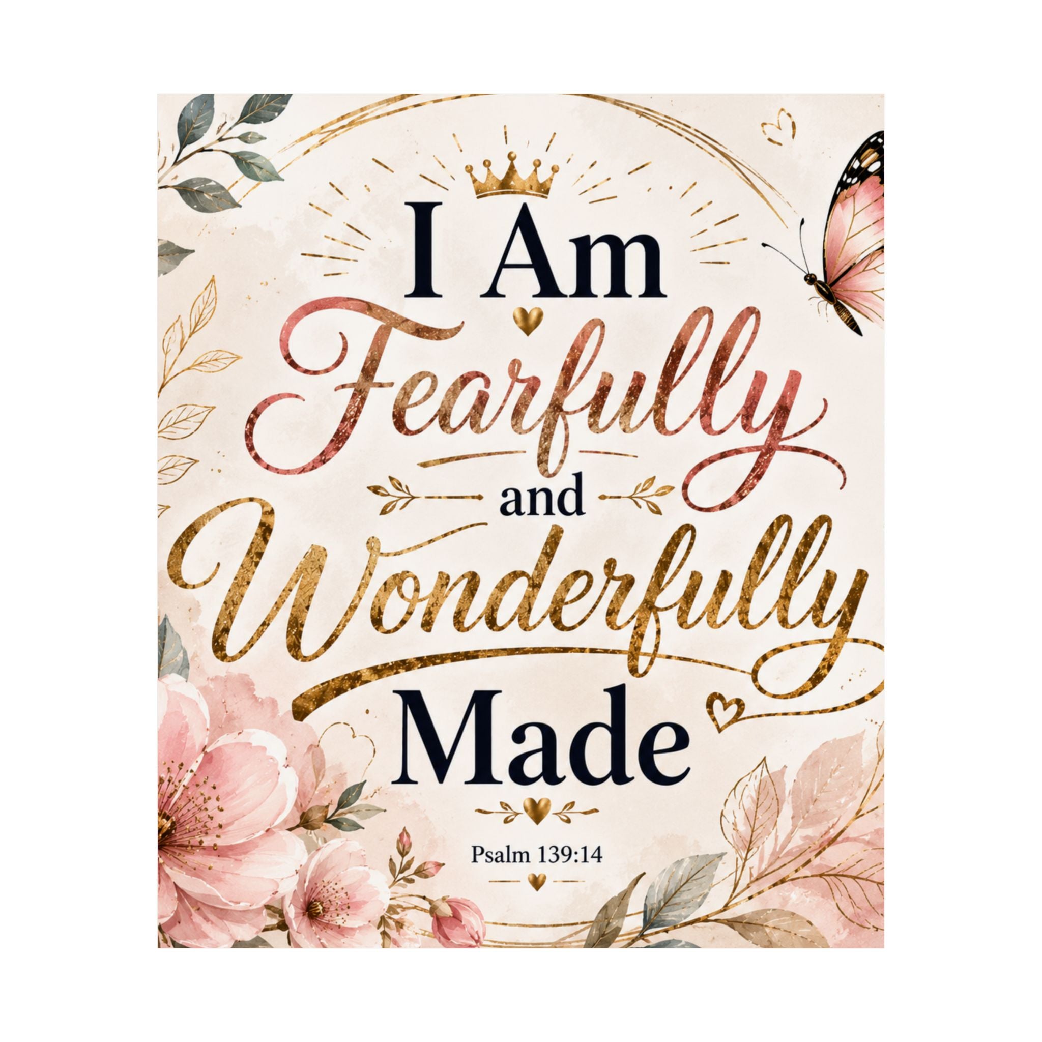 Fearfully & Wonderfully Made Vertical Poster — Inspirational Christian Wall Art (Psalm 139:14)