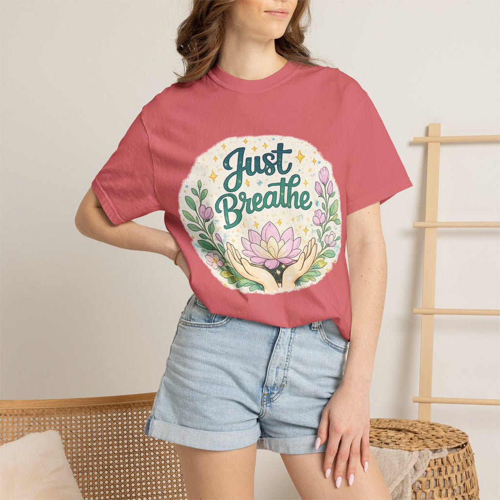 Just Breathe T-Shirt — Floral Lotus Mindfulness Tee