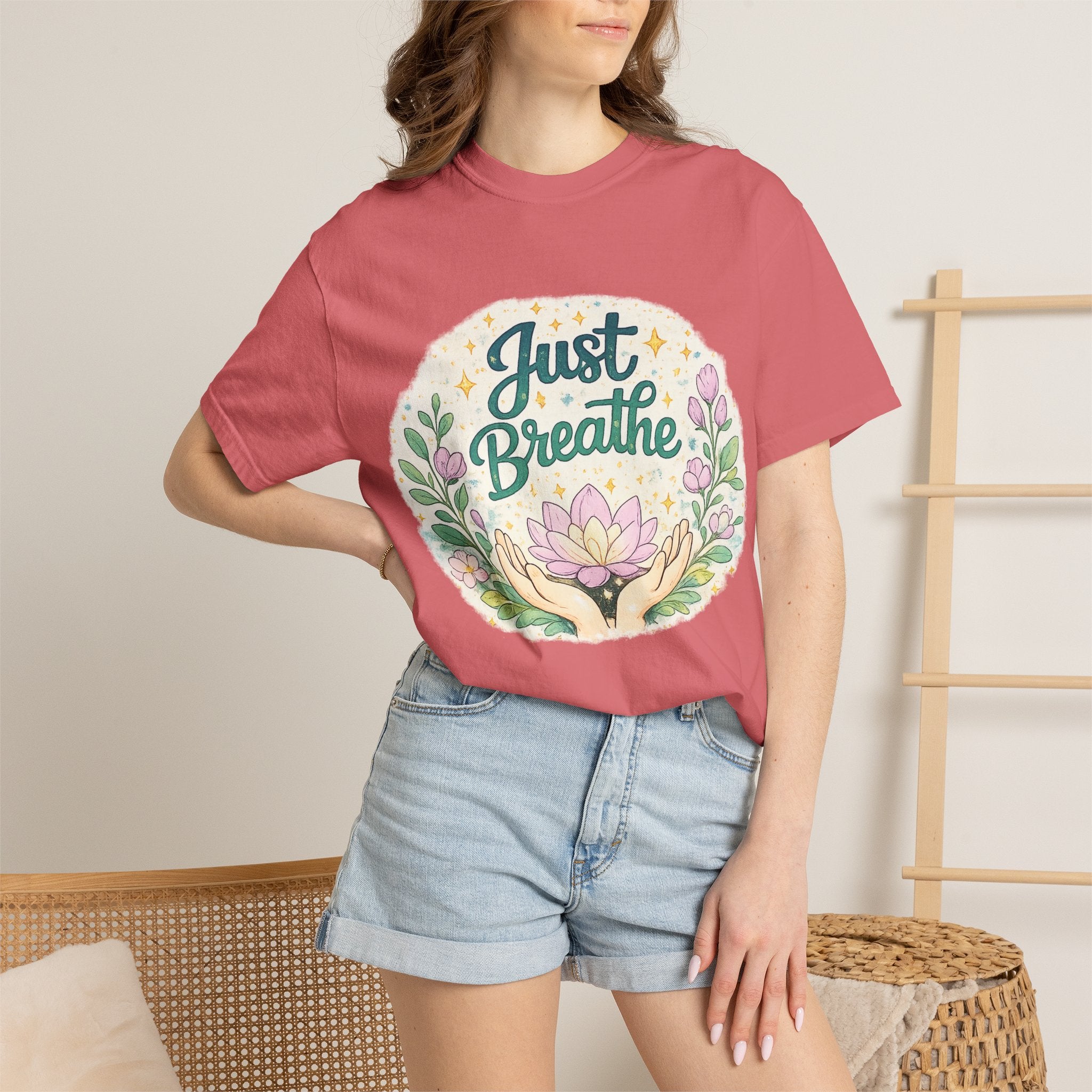 Just Breathe T-Shirt — Floral Lotus Mindfulness Tee