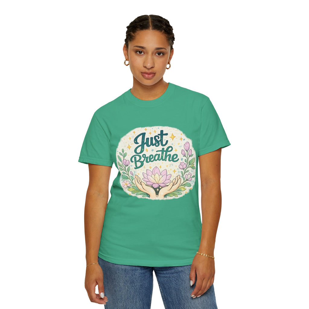 Just Breathe T-Shirt — Floral Lotus Mindfulness Tee