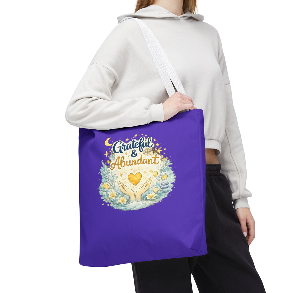 Grateful & Abundant Purple Tote Bag — Inspirational Everyday Shopper