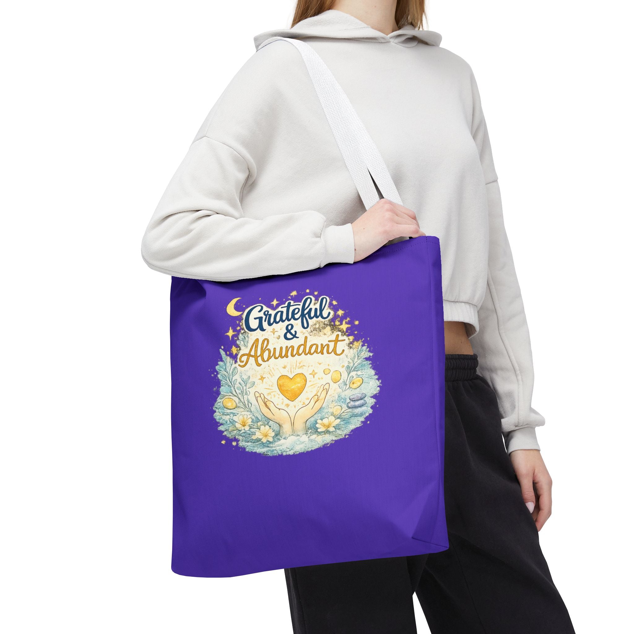 Grateful & Abundant Purple Tote Bag — Inspirational Everyday Shopper