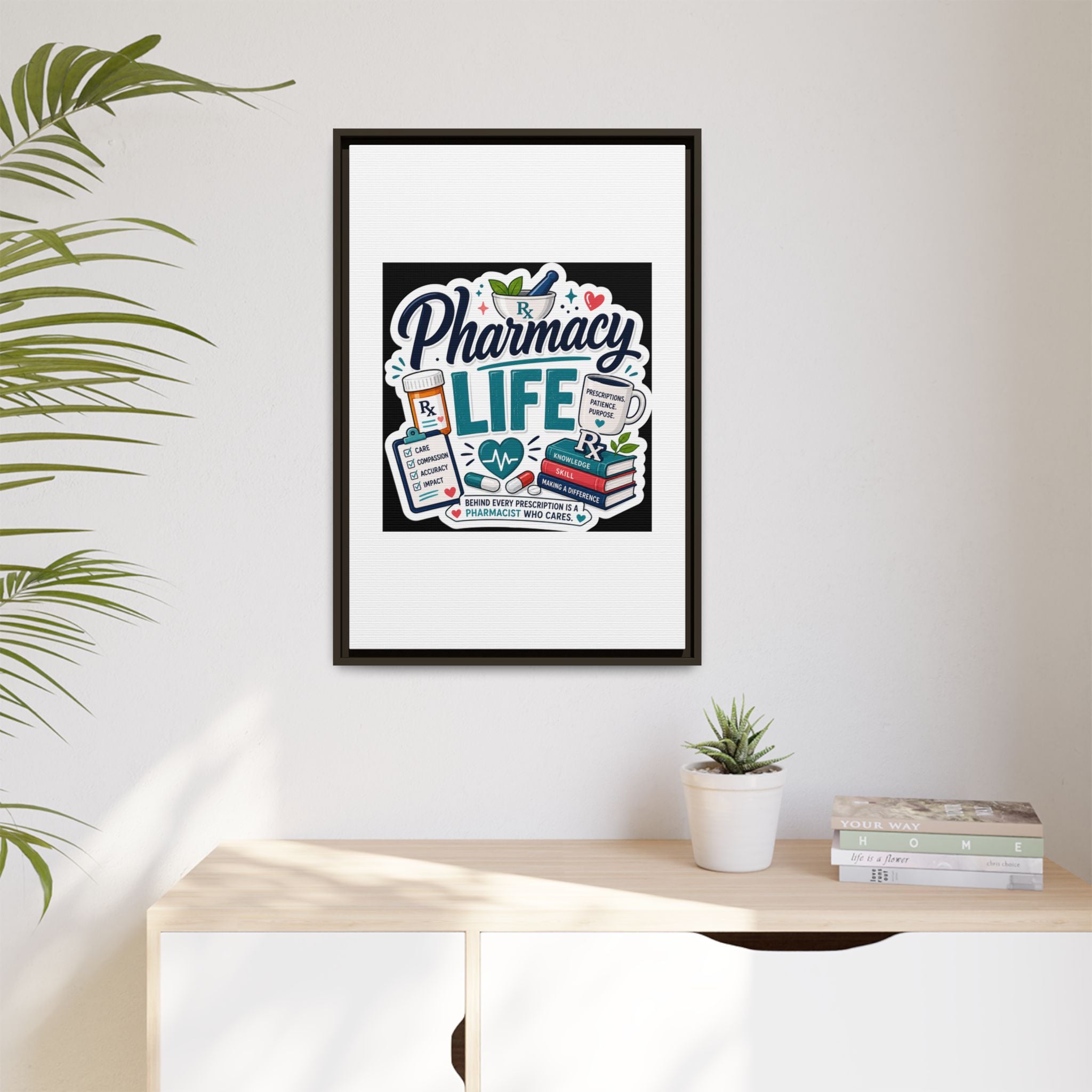 Pharmacy Life Framed Canvas Art — Colorful Pharmacist Wall Decor