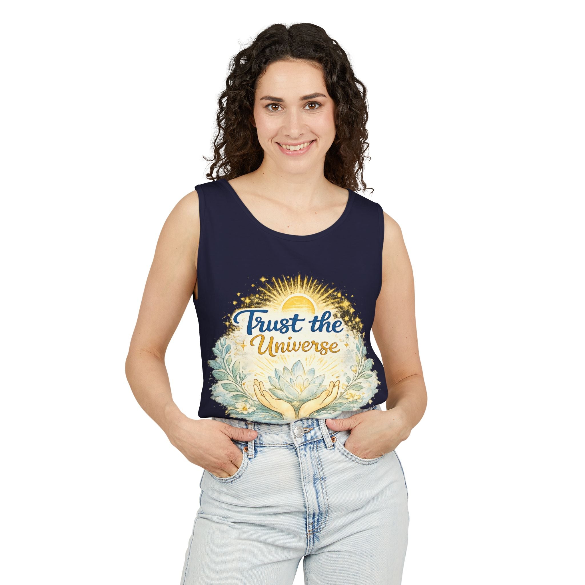 Trust the Universe Tank Top — Spiritual Lotus Graphic Vest