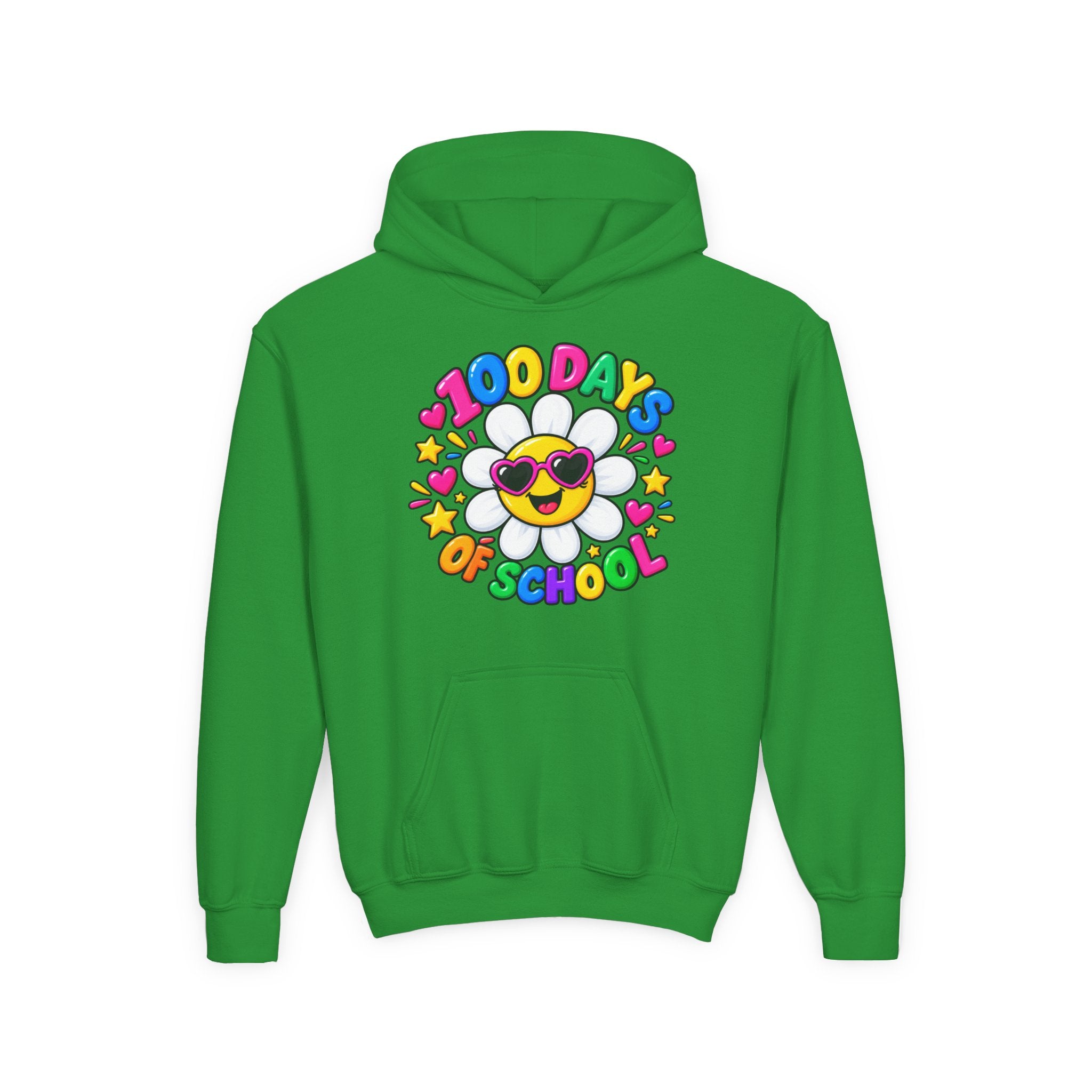 Youth Hoodie — “100 Days of School” Colorful Smiley Daisy Celebration