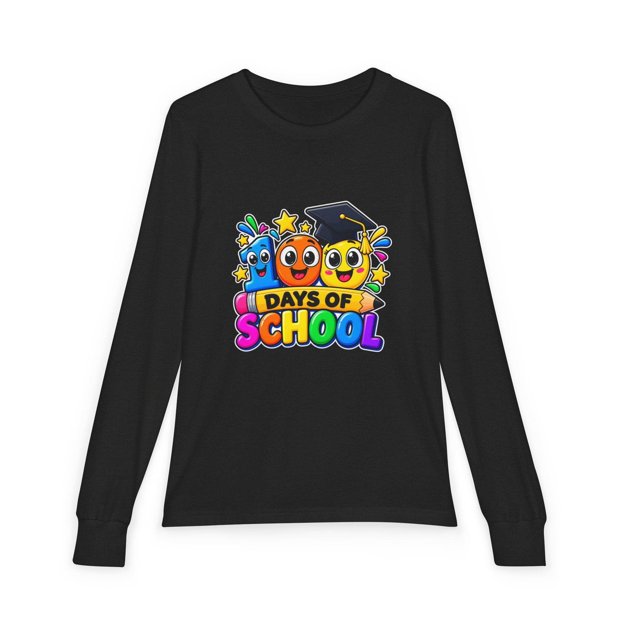 100 Days of School Youth Long Sleeve Tee – Colorful Graduation Mascots