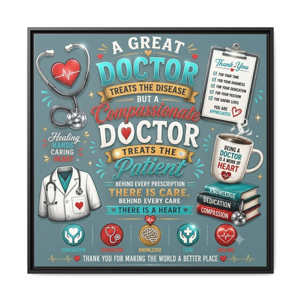 Framed Canvas Print — 'A Great Doctor Treats the Patient' Medical Tribute Wall Art