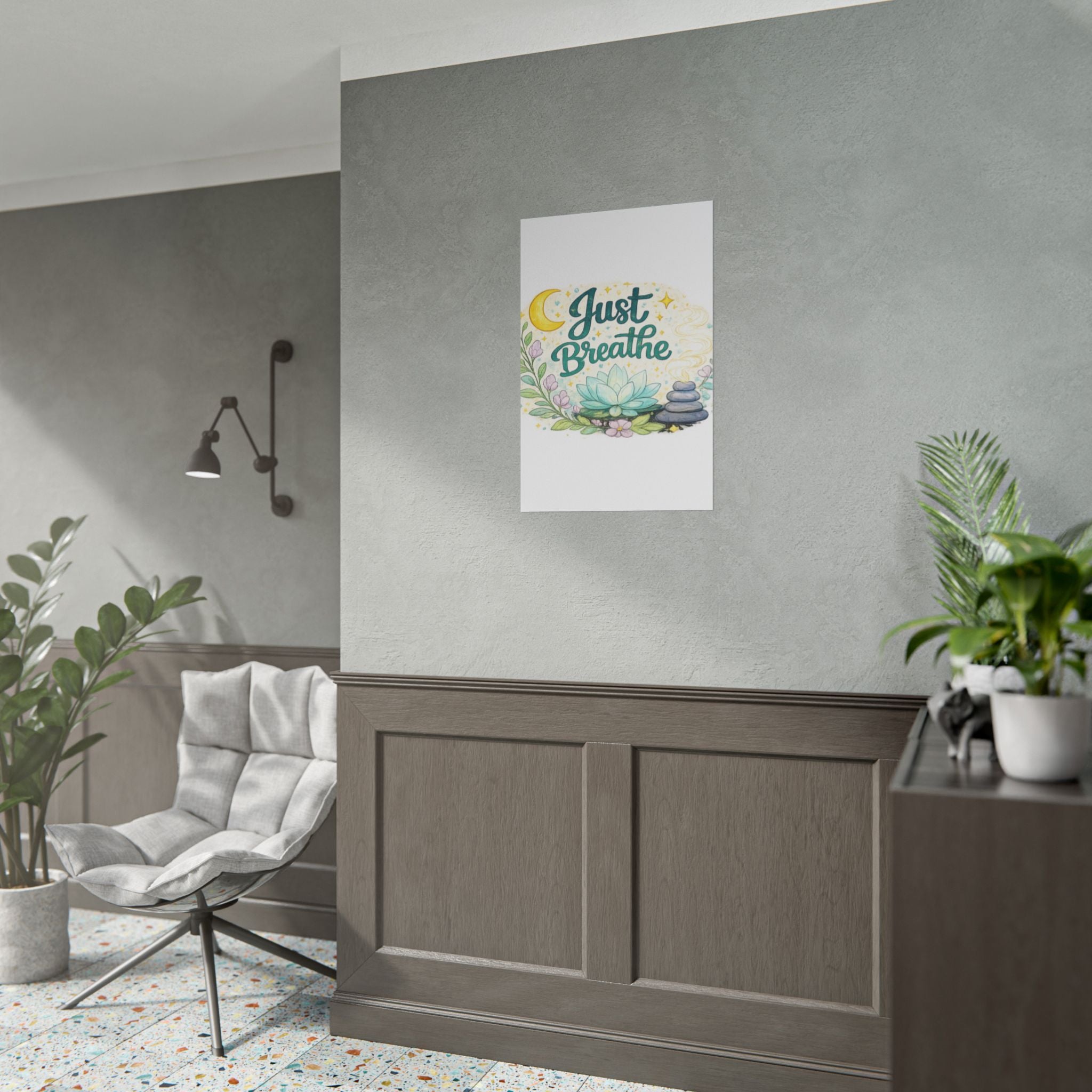 Just Breathe Poster — Calming Yoga & Meditation Wall Art