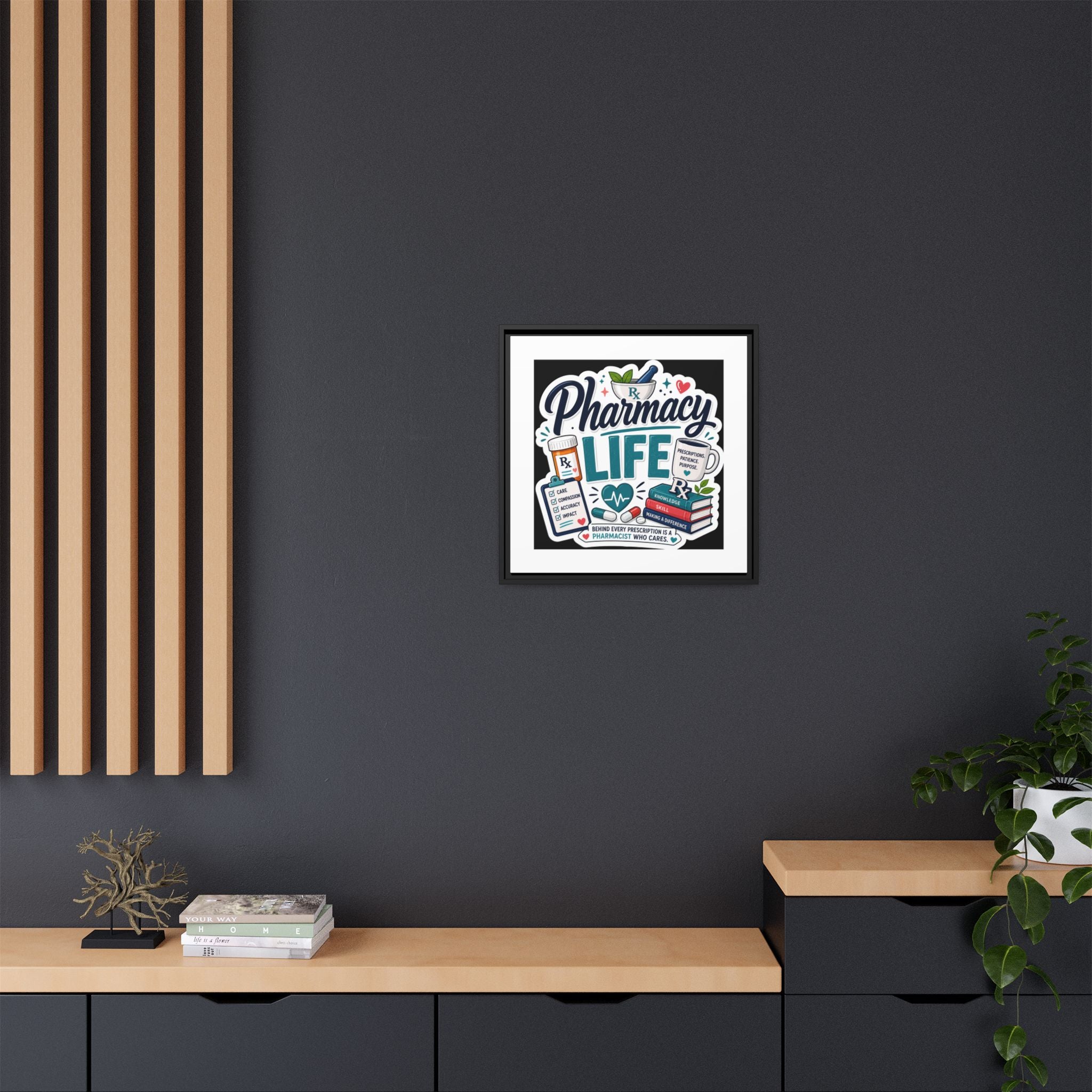 Pharmacy Life Framed Canvas Art — Colorful Pharmacist Wall Decor