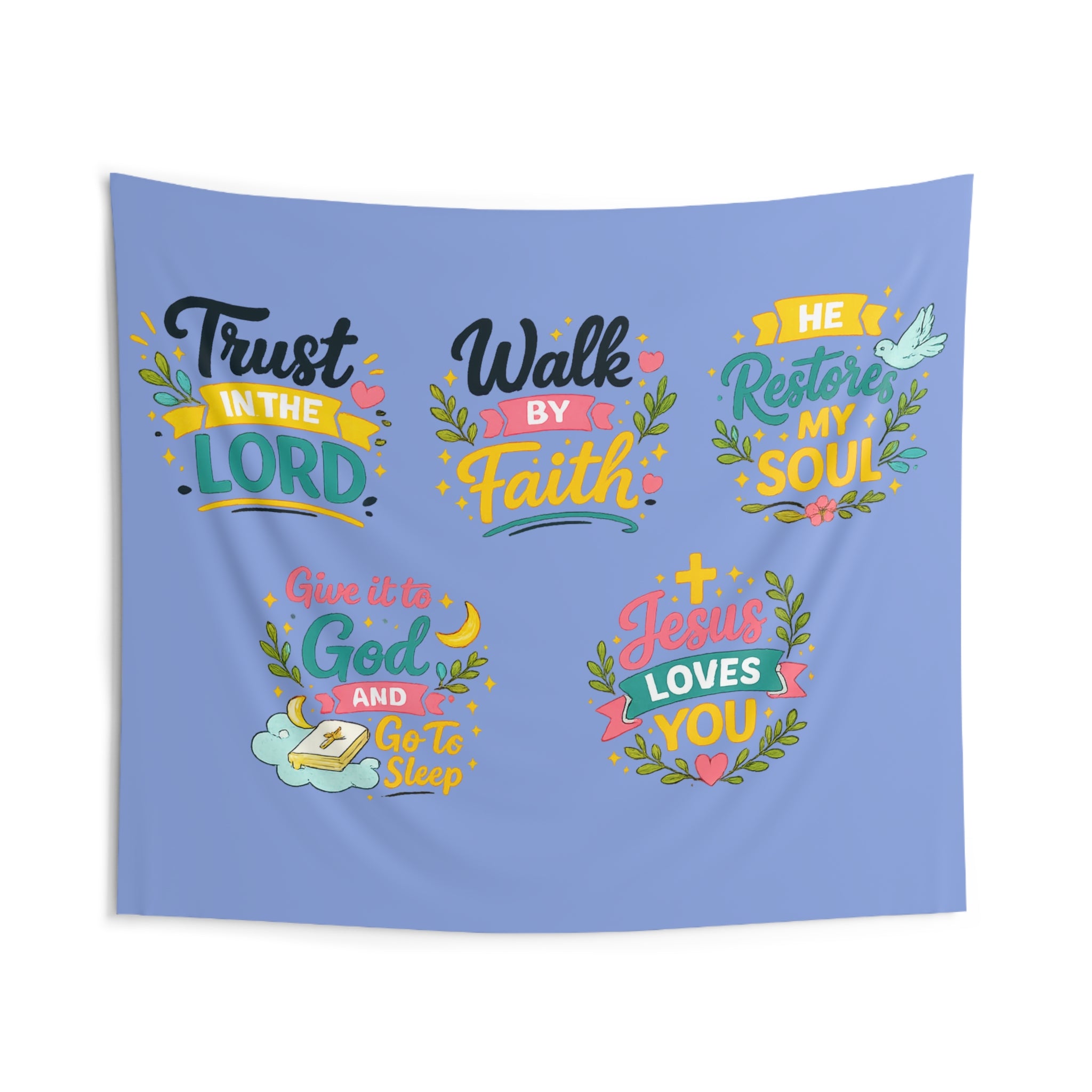 Christian Inspirational Wall Tapestry — Bible Verse Faith Décor (Trust in the Lord, Walk by Faith, He Restores My Soul)