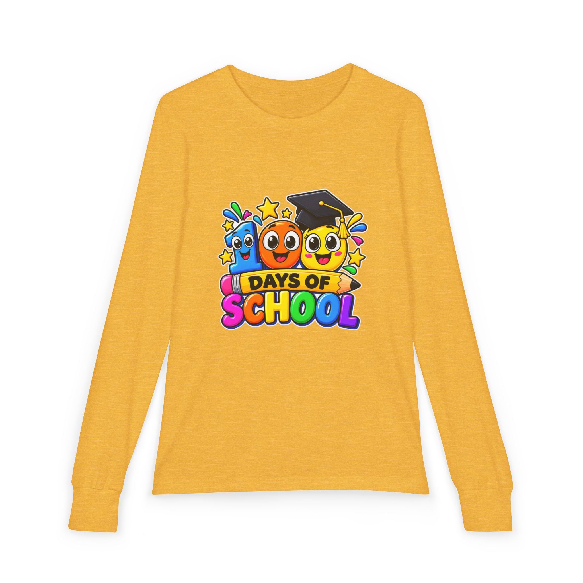 100 Days of School Youth Long Sleeve Tee – Colorful Graduation Mascots
