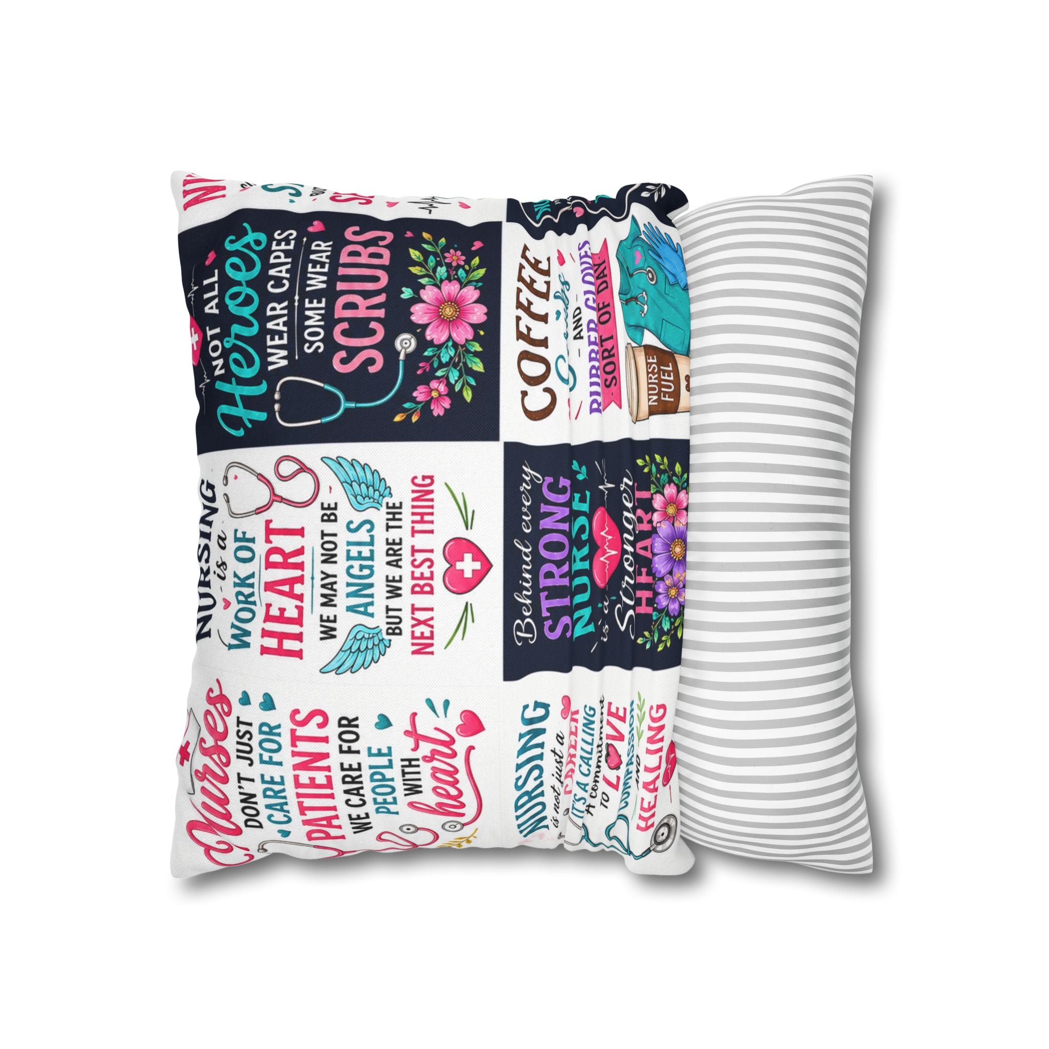 Nurse Quotes Patchwork Square Pillowcase — Inspirational Nursing Gifts